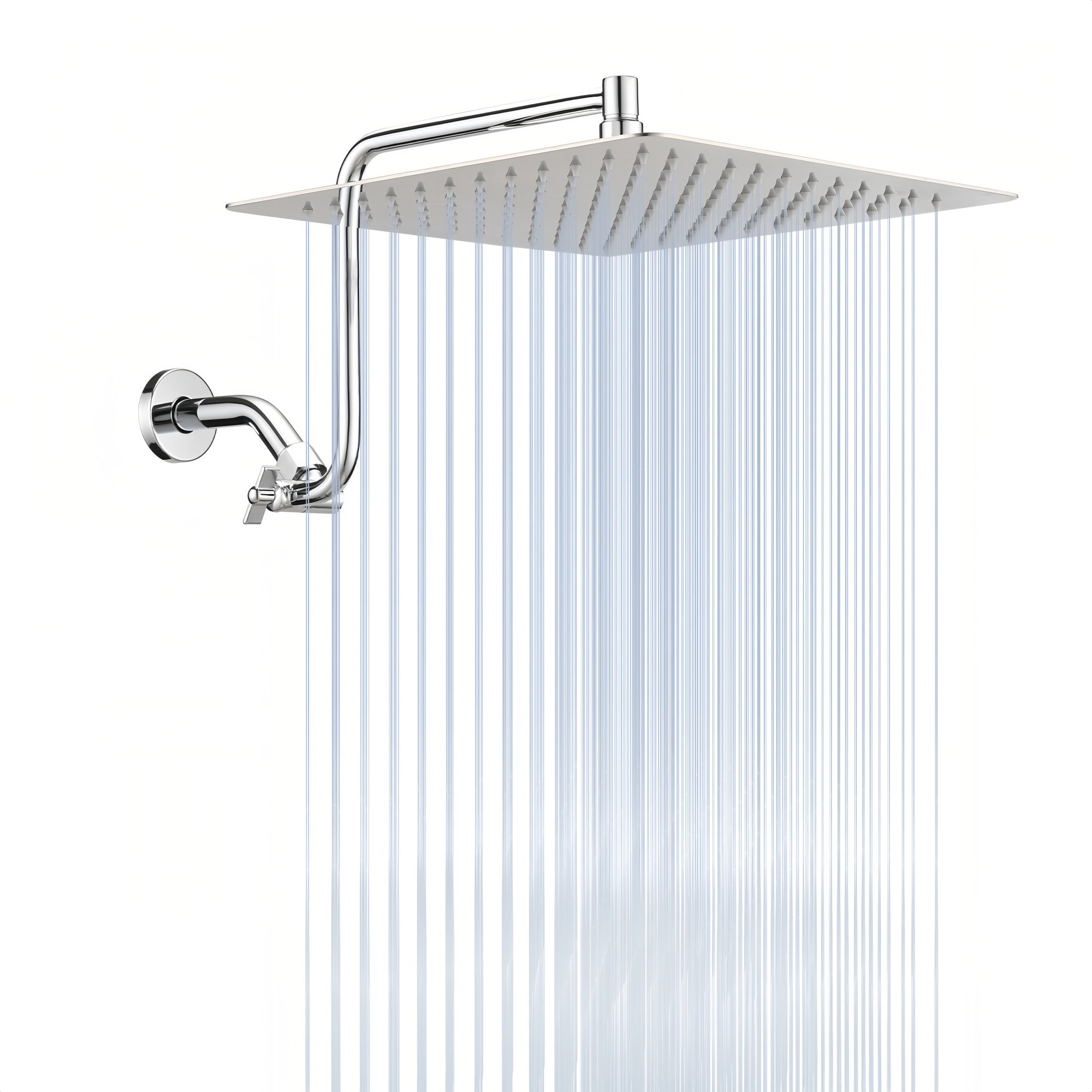 Numhew 12in Adjustable Extension Arm High-pressure Chrome Rain Fixed Shower Head