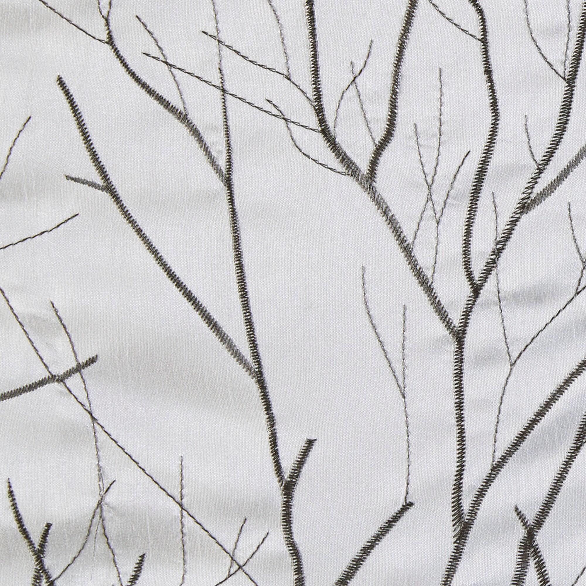 White Faux Silk Embroidered Puddle Length Curtain Panel