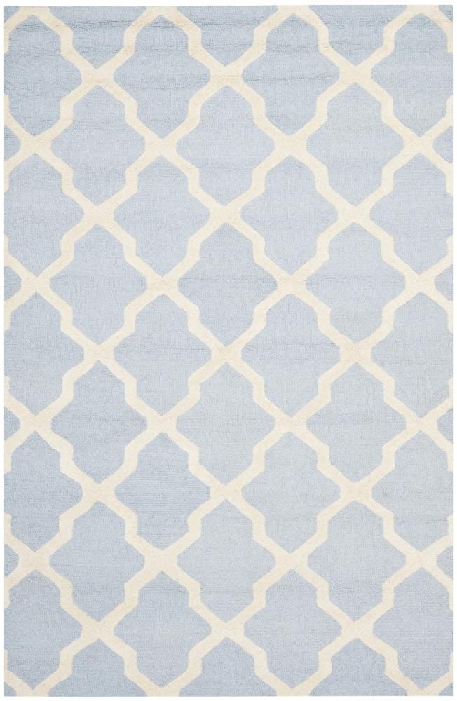 Safavieh CAM121A-5 Cambridge Mosaics 5 x 8 (ft) Tufted Wool Light Blue/Ivory Rectangular Indoor Trellis Area rug