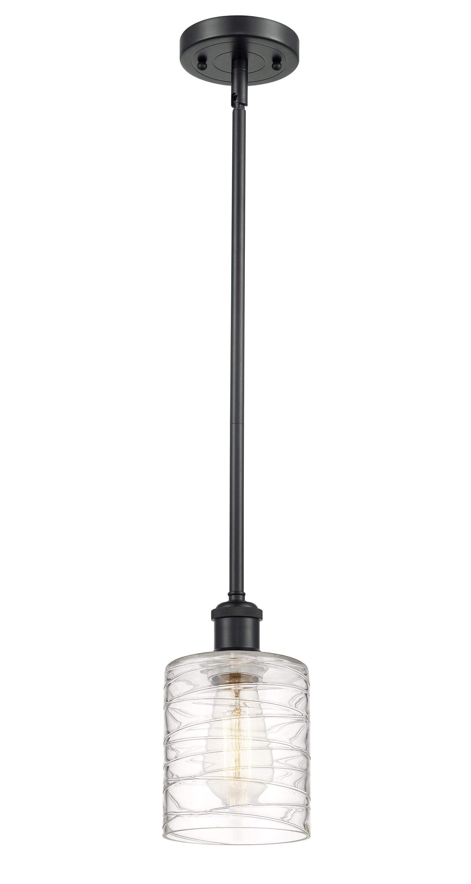 Innovations Lighting 516-1S-BK-G1113 Cobbleskill 1 -Light Matte Black Industrial Textured glass Drum Mini Hanging Pendant light