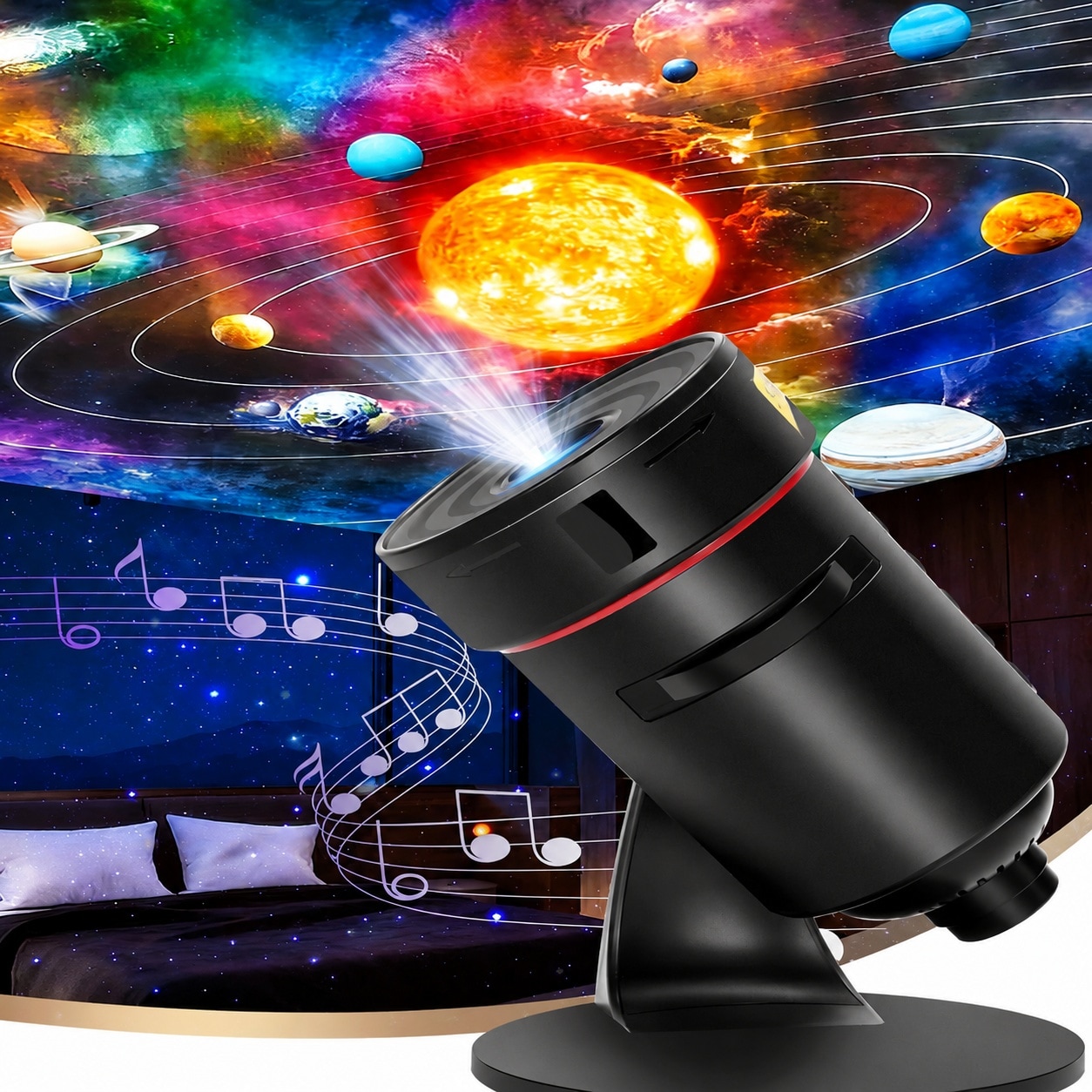 Lukvuzo  Galaxy Projector for Bedroom Home Planetarium Starry Sky Night Light with Solar System Constellation White Noise 10 Film Set