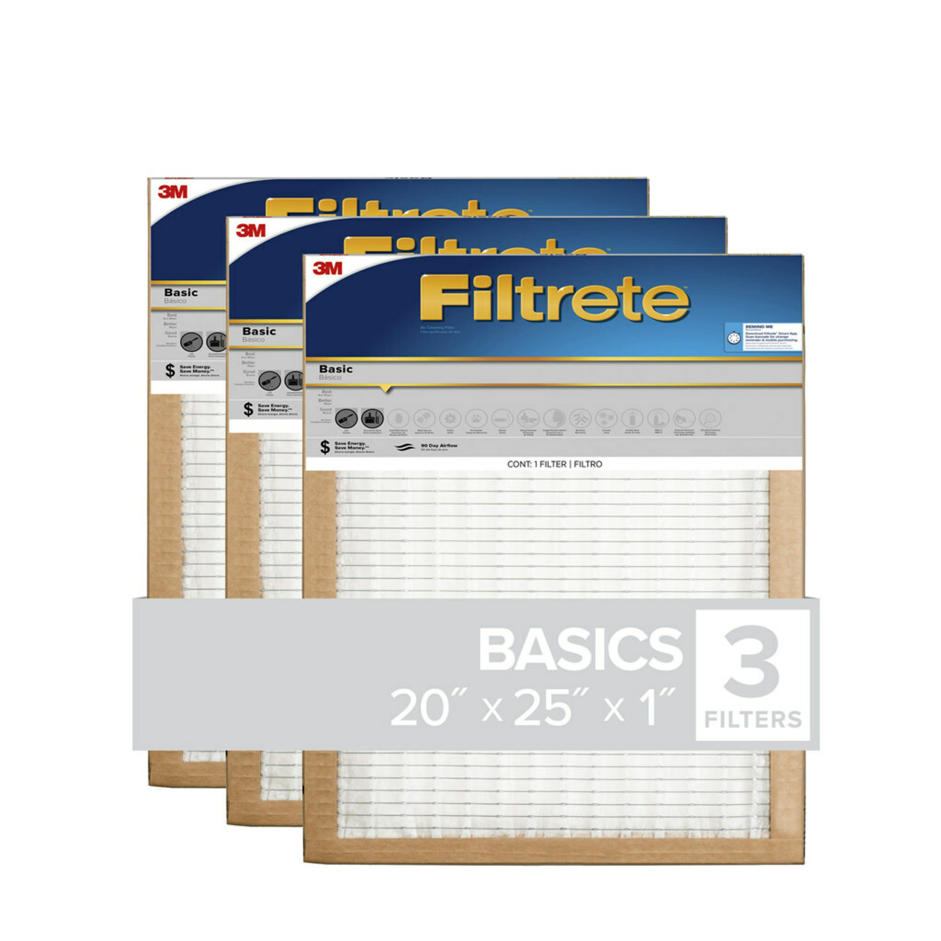 20-in W x 25-in L x 1-in 5 MERV Basic Pleated Air Filter (3-Pack) | - Filtrete FBL03-3PK-4