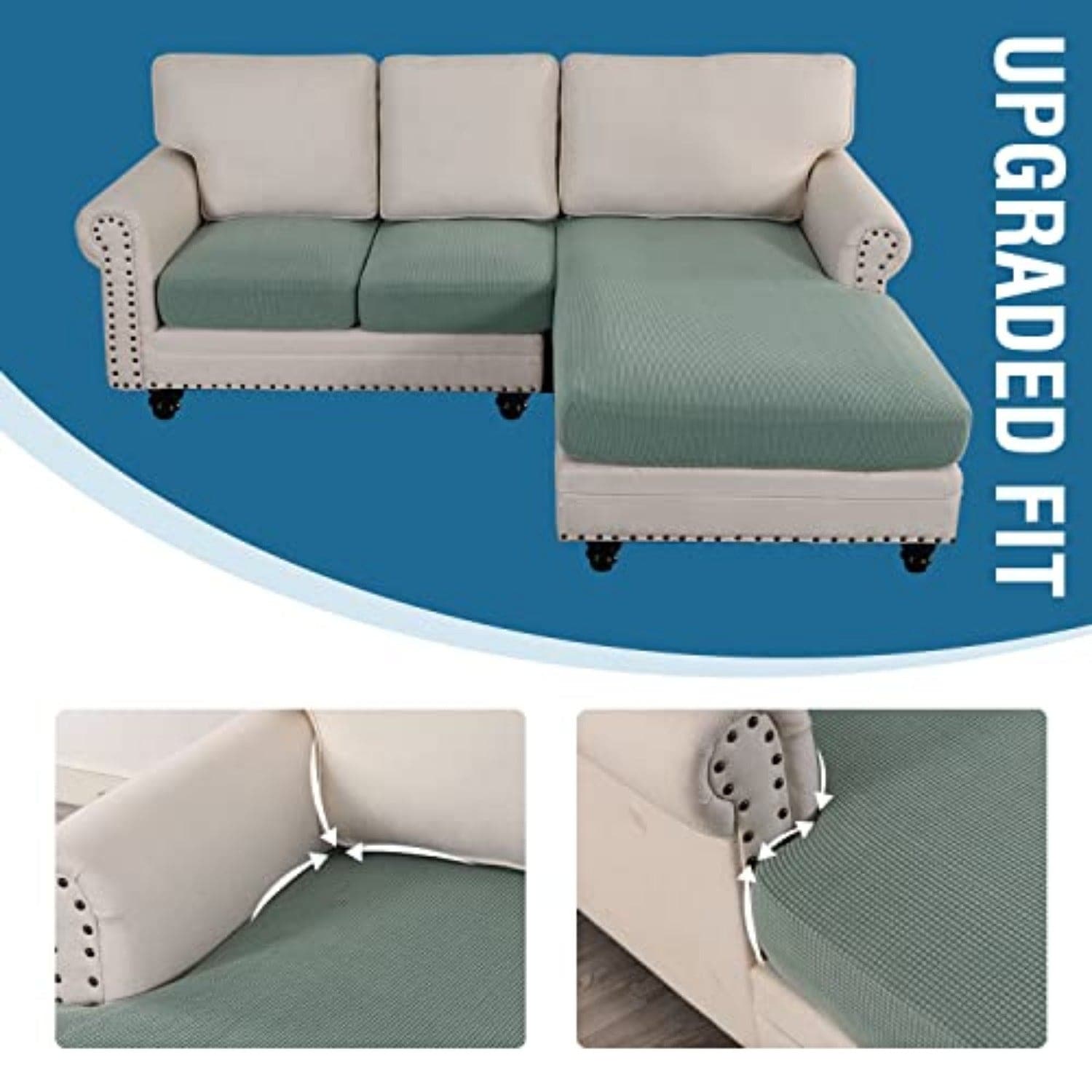 H.Versailtex  3Piece LShape Sectional Slipcover Jacquard Stretch Loden Frost