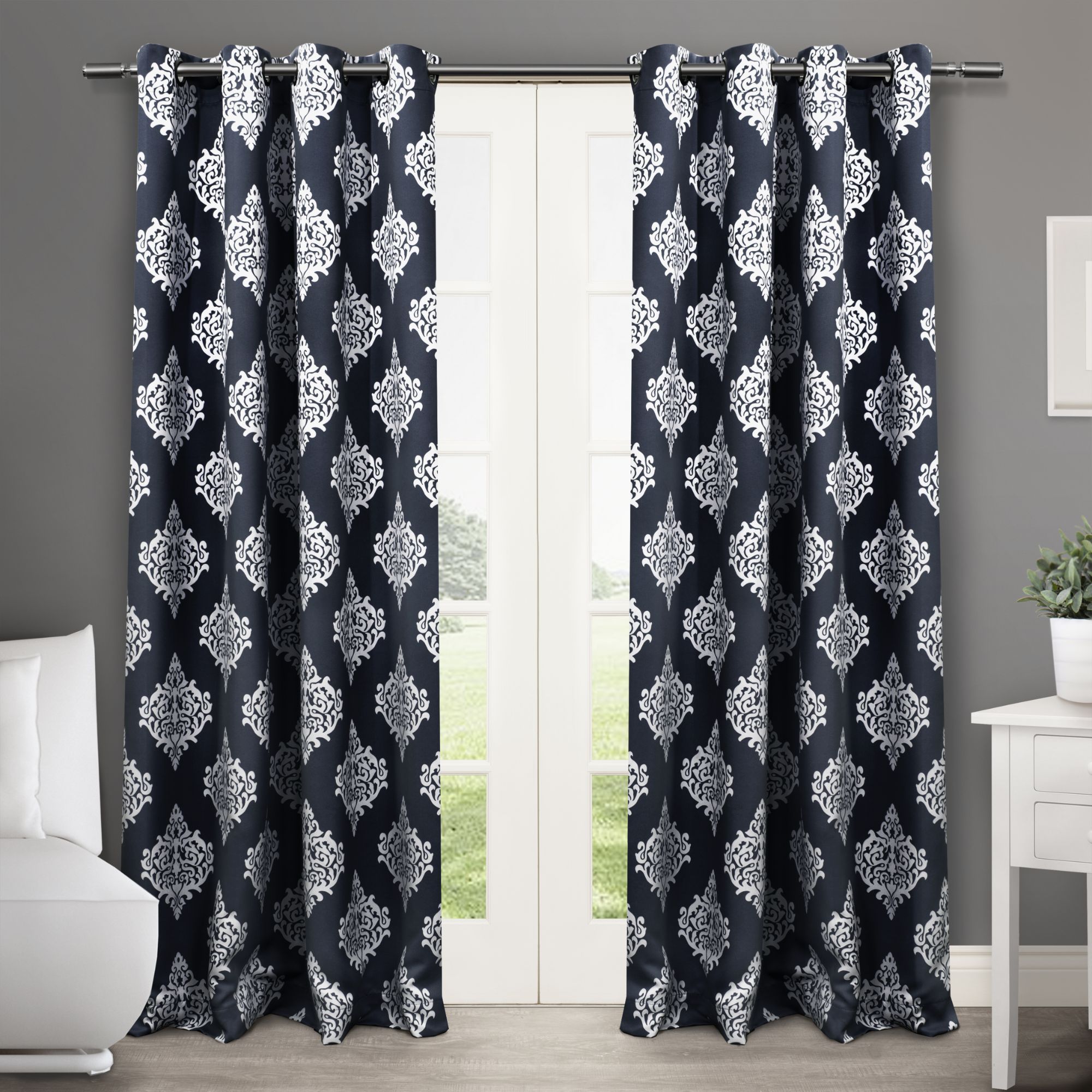 Exclusive Home EH8022-04 2-96G 96-Inches Peacoat Blue Polka dot Room darkening Interlined Grommet Curtain panel pair