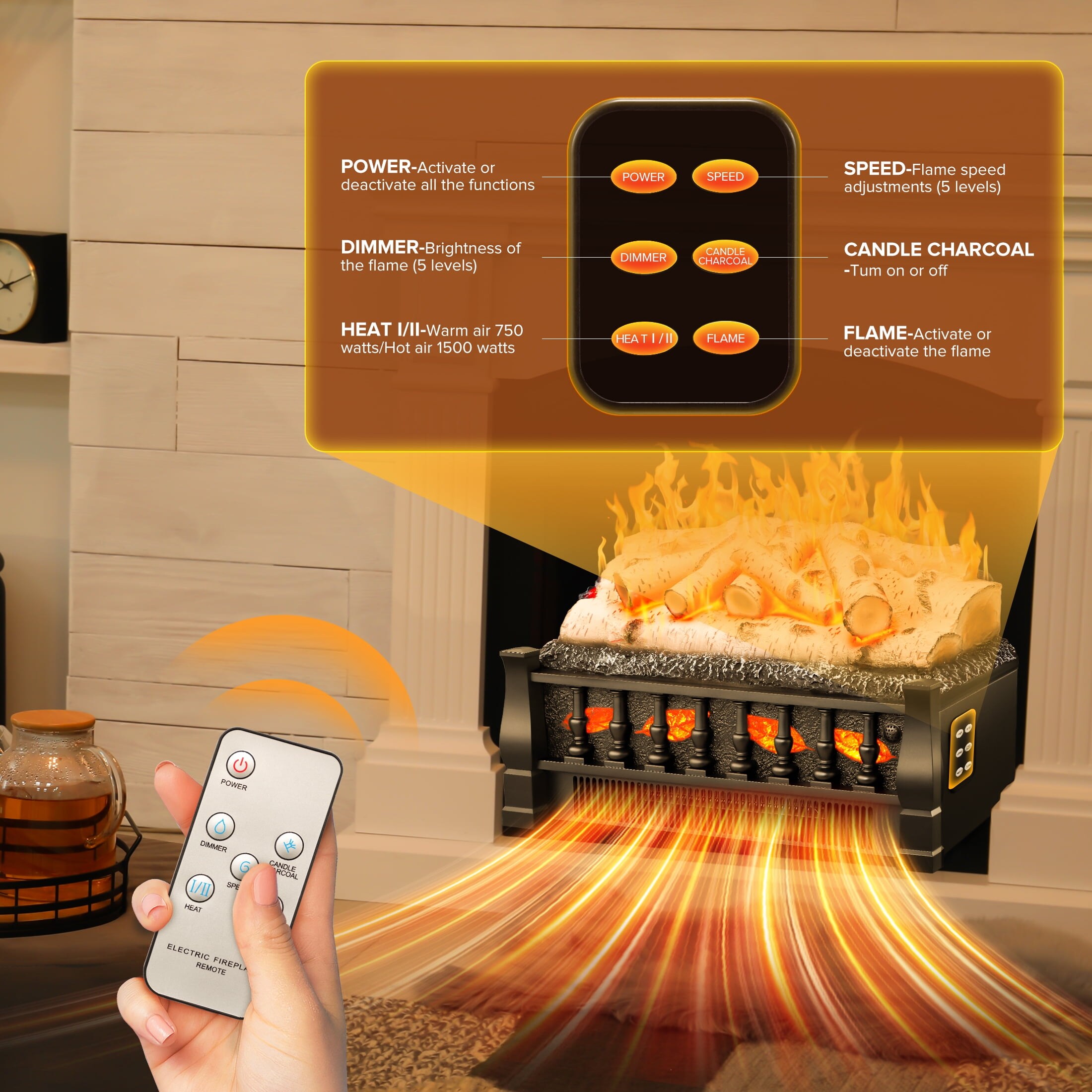 COWSAR L360 Electric-Fireplace-Logs - View #3