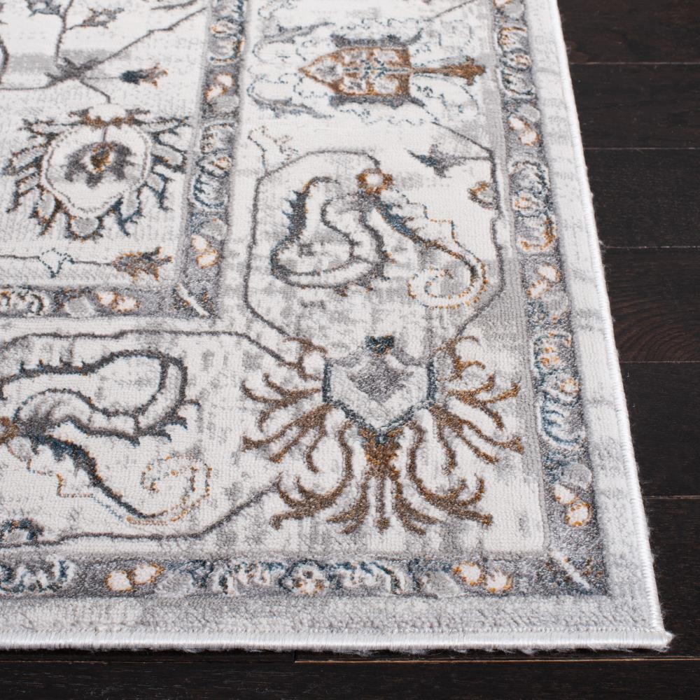 Light Grey and Grey Synthetic Hand-Knotted Rectangular Rug, 4' x 6'