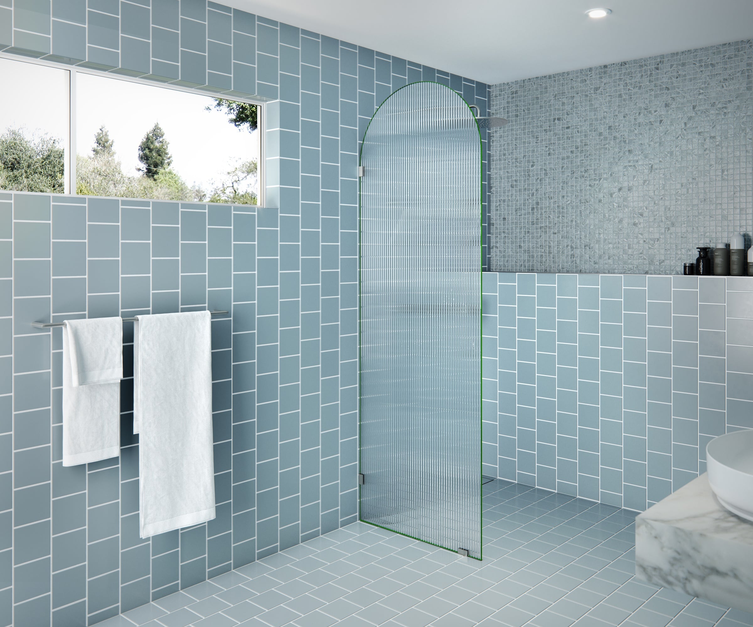 Glass Warehouse ARC-FL-28-BN Maven Brushed Nickel 28-in W x 86.75-in H Frameless Fixed Shower Door 3/8-in Thick Tempered Glass