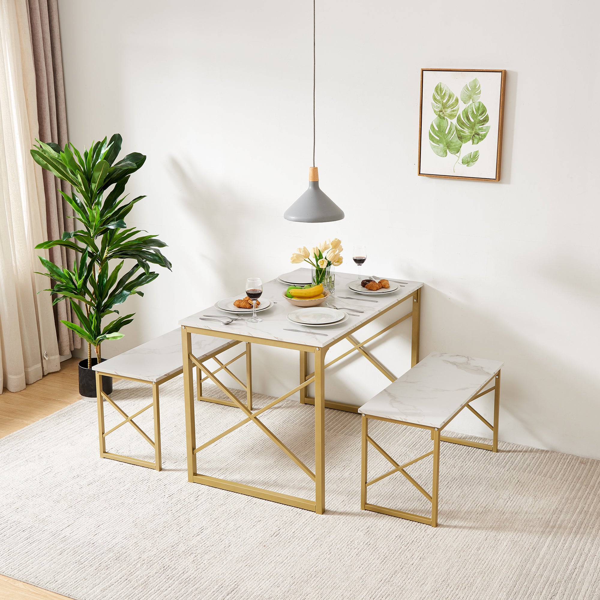 Vecelo LOE-TC15-GLD-110 4 Person Breakfast Nook Dining Set