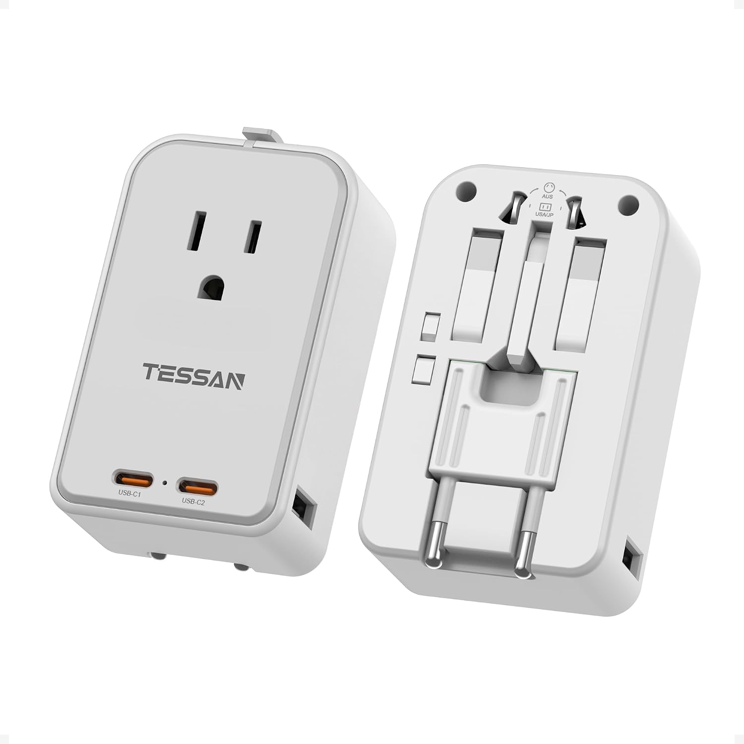 LENCENT Universal Travel Adapter PD 45W Ultra Thin 5-in-1 with 2 USB-C 2 USB-A Ports Covers 150 Countries Type C G A I Plugs for Europe UK Australia #LC-B0GK75YC12