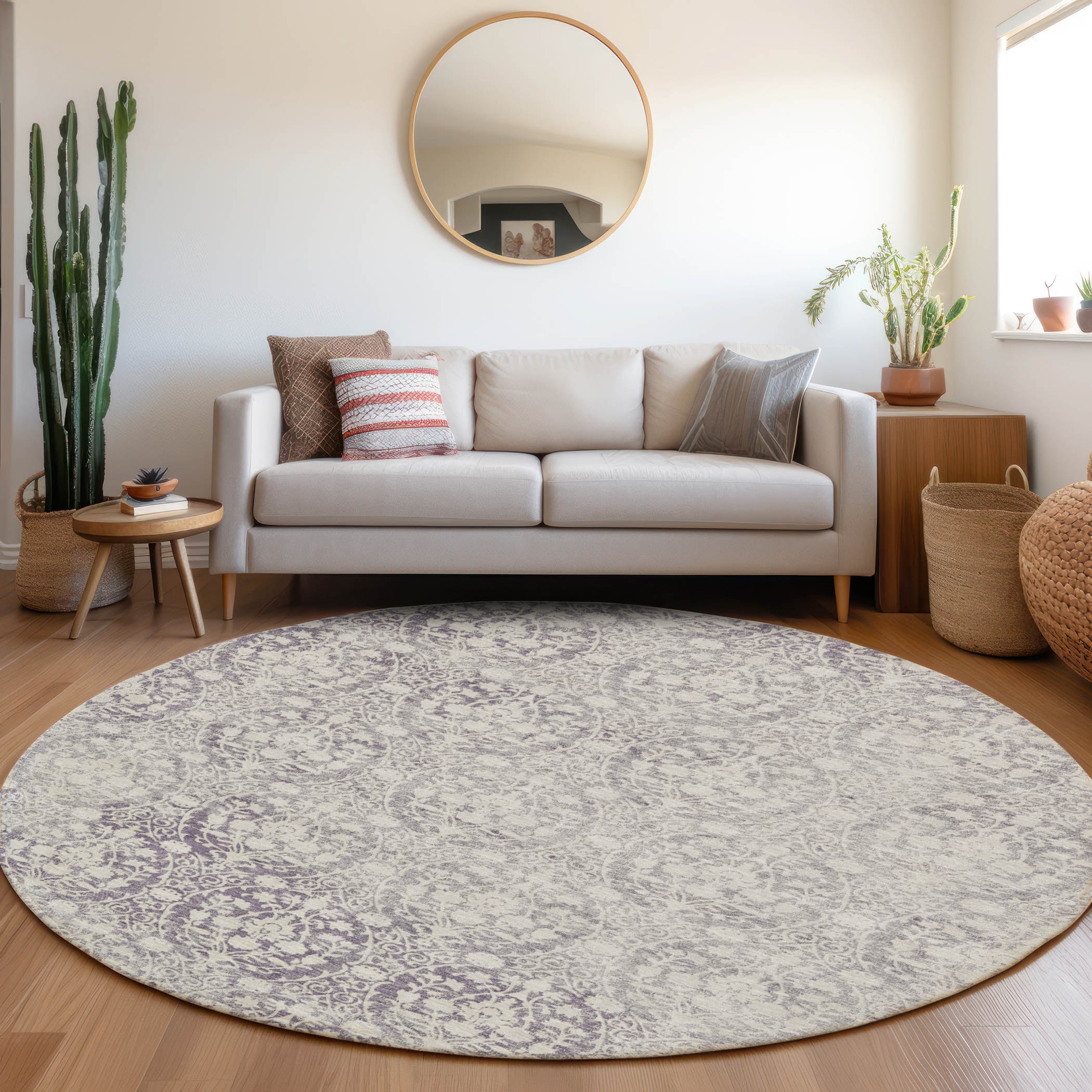 Addison Rugs ACN1231PM8RO Chantille ACN1231PM 8 x 8 (ft) Polyester Plum Round Indoor/Outdoor Geometric Machine washable Area rug