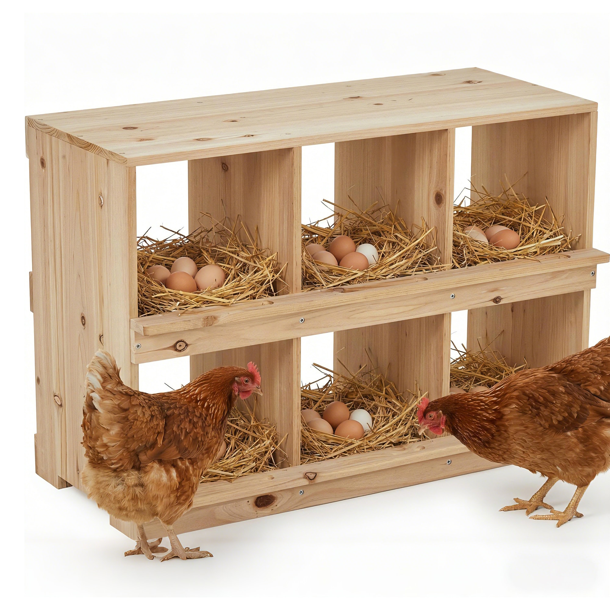 Garvee - Wooden Chicken Nesting Box Double Tier 6 Compartments with Perch Weatherproof for Coop a...