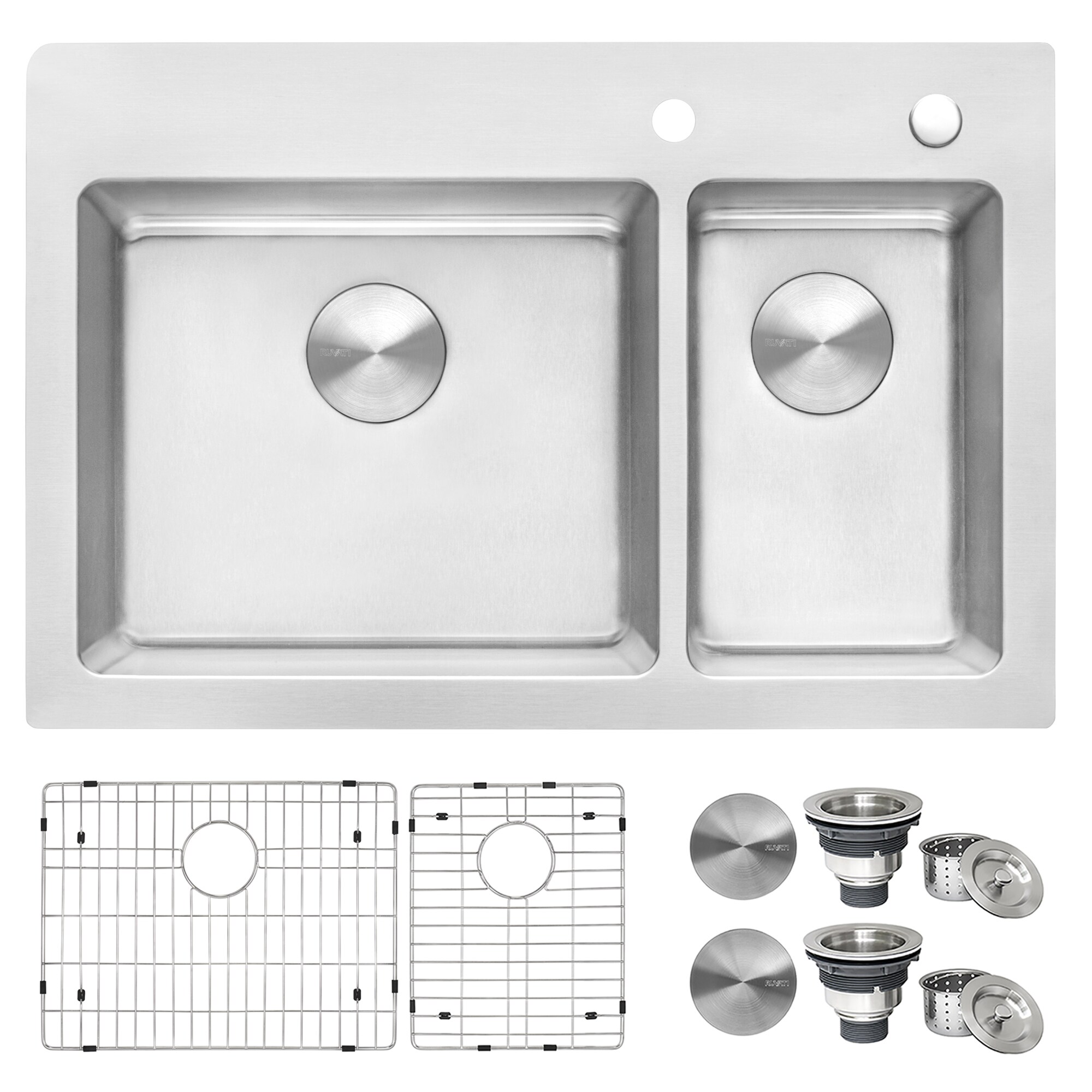 American Standard Sullivan Drop-In 33-in x 22-in Stainless Steel Double  Offset Bowl 2-Hole Kitchen Sink All-in-one Kit in the Kitchen Sinks  department at