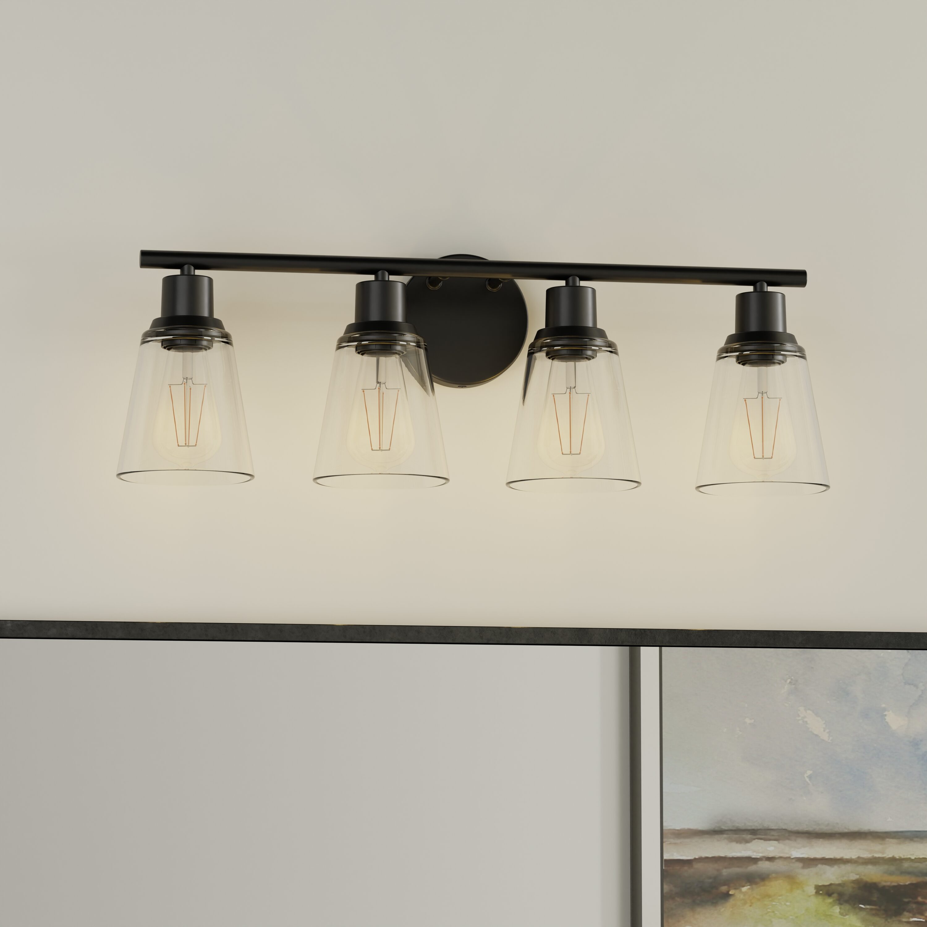 Project Source VBJ221-4MBK Reno 24.75-in 4 -Light Matte Black Transitional Vanity light