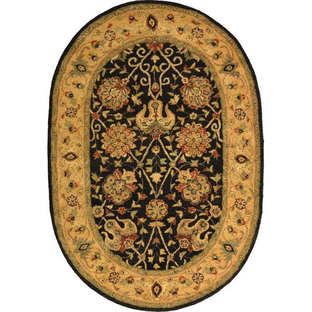 Safavieh AT21B-8OV Antiquity Dergaz 8 x 10 (ft) Tufted Wool Black Oval Indoor Floral/Botanical Vintage Area rug