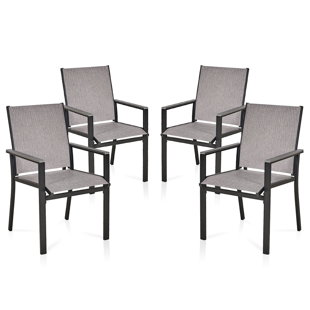 Fun Orange FUNHWCP56 Set of 4 Rattan Stackable Black Metal Frame Stationary Dining Chair with Woven Seat