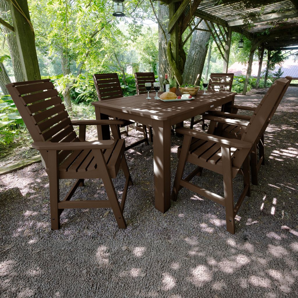 highwood AD-ST7WL2CO4BA-ACE Weatherly 7 -Piece Weathered Acorn Counter height Plastic Rectangle Table with 6 Stationary Chairs