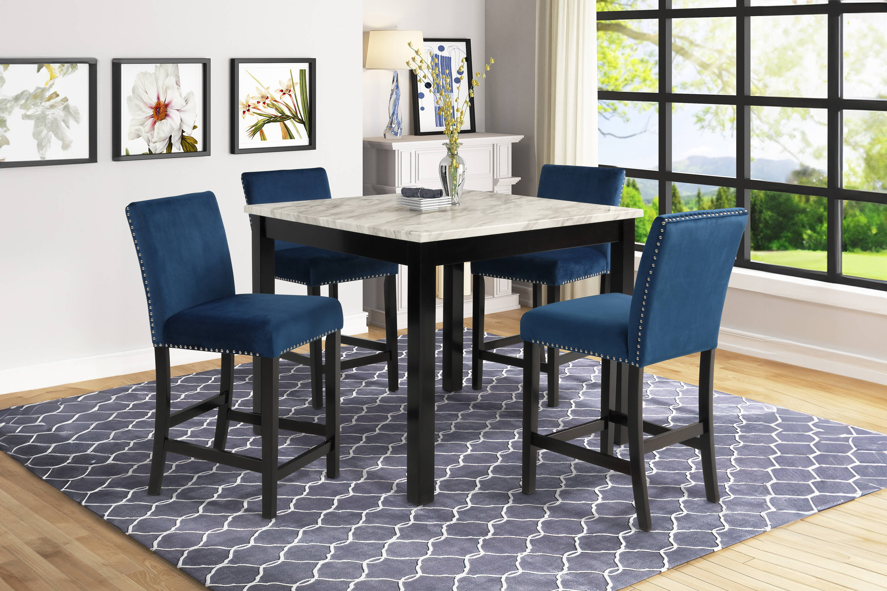 New Classic Furniture D400-52S-BLU Celeste Blue Contemporary/Modern Dining Room Set with Square Table ( Seats 4 )