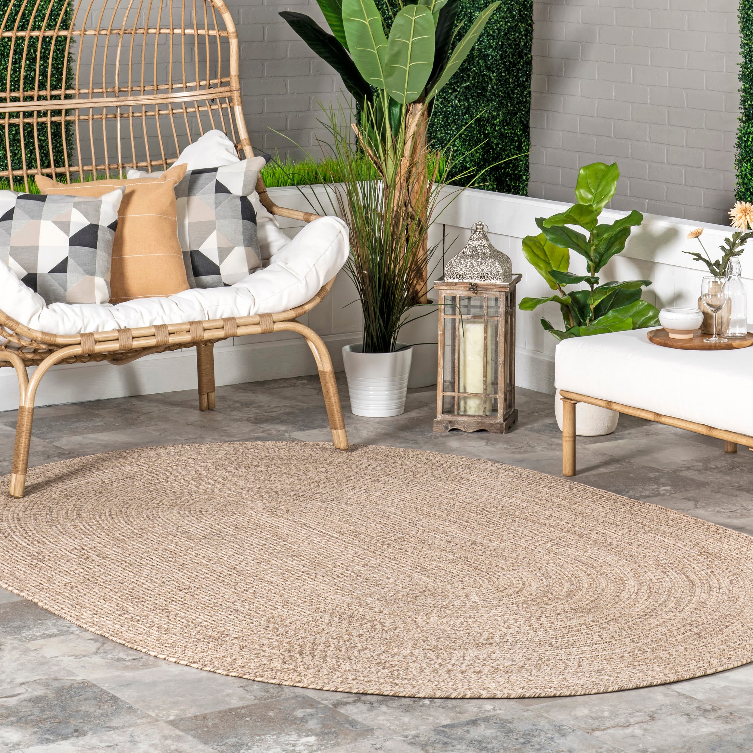 nuLOOM HJFV01G-O305 Festival 3 x 5 (ft) Loomed Polypropylene Tan Oval Indoor Solid Global Area rug