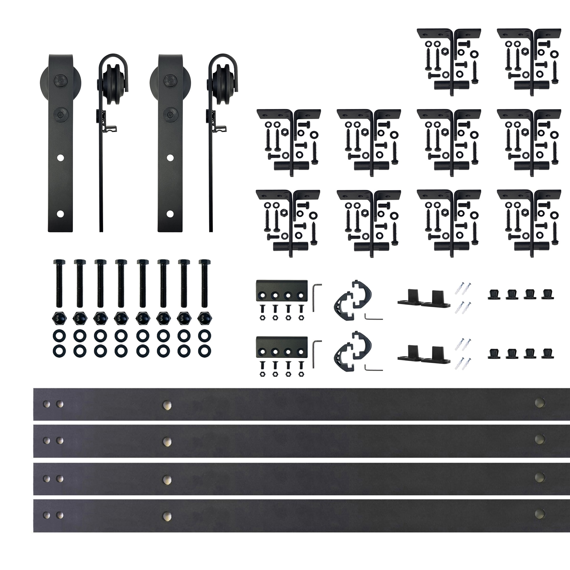 HOMACER CM-YT4TGH144C 144-in Rustic black Black Indoor J-strap Single bypass Barn door hardware kit