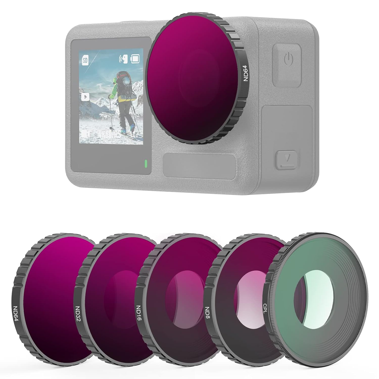 NEEWER 5-Piece ND Filter Kit for DJI Osmo Action 3 CPL ND8 ND16 ND32 ND64 HD Optical Glass Multi-Layer Nano Coated Aluminum Alloy Frame Action Camera Lens Filters
