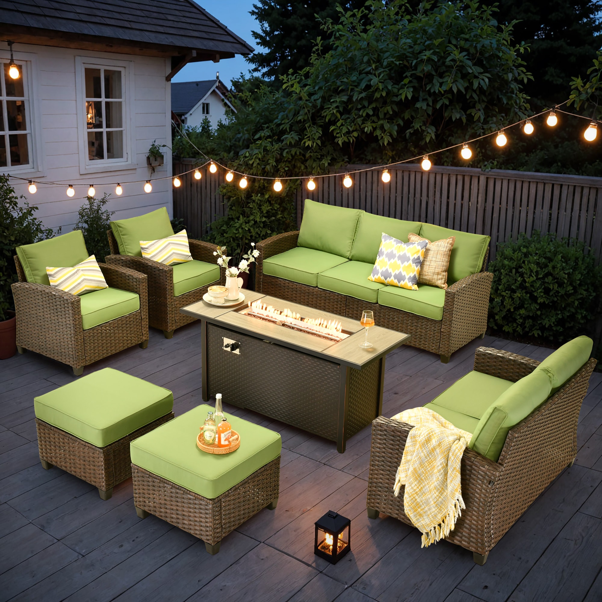 Caodoc L5-GYPRS902-1 GYPRS Wicker Outdoor Sectional with Green Cushions and Wicker Frame