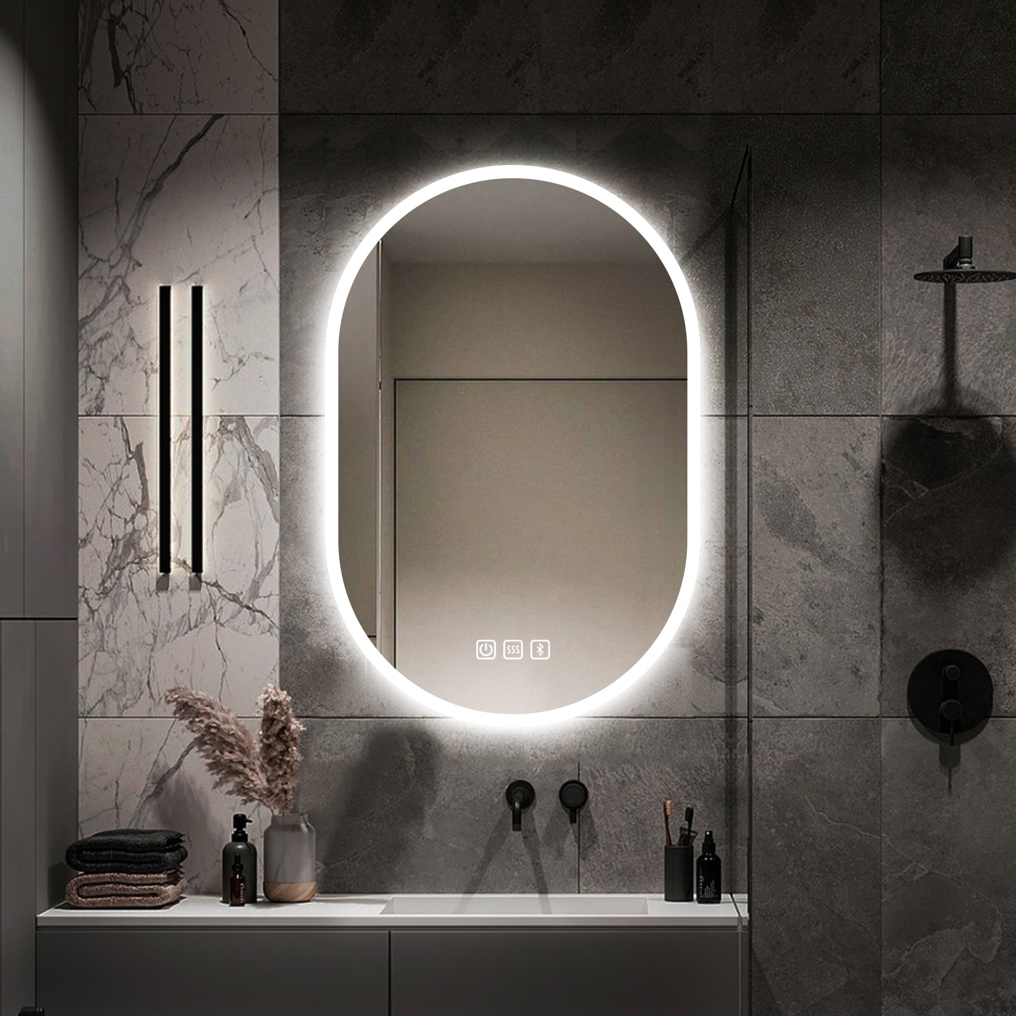 KINWELL Bathroom Mirror 23.6-in x 35.4-in LED Lighted Clear Oval Fog Free  Frameless Bluetooth Bathroom Vanity Mirror in the Bathroom Mirrors  department at