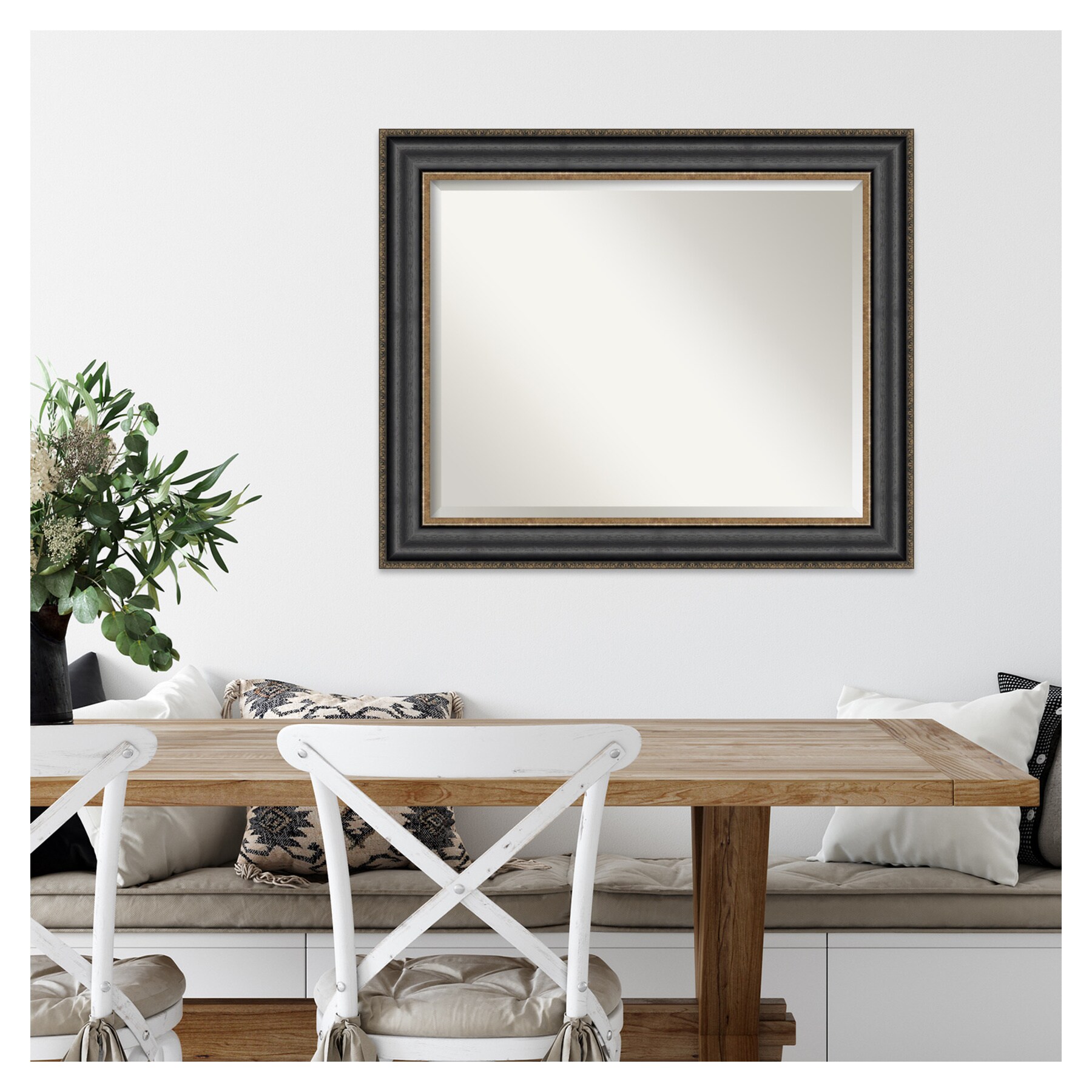 Thomas Black Bronze Rectangular Wall Mirror with Wood Frame