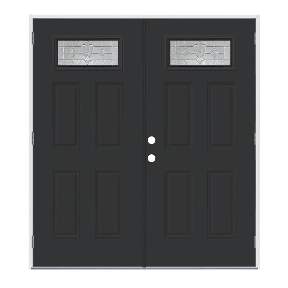JELD-WEN LOWOLJW230100077 Laurel 72-in x 80-in Steel 1/4 Lite Left-Hand Outswing Peppercorn Painted Prehung Double Front Door Insulating Core