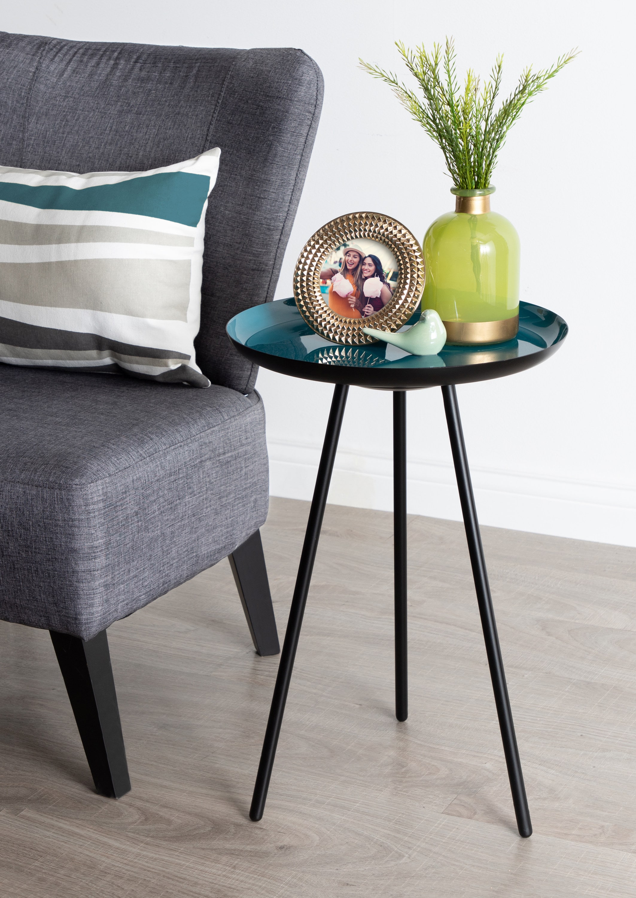 Laranya Round Teal and Gold Metal Side Table