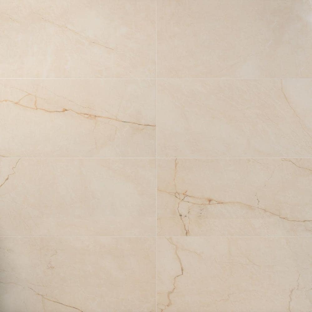 Grace Polished Beige Porcelain Marble Look Rectangular Tile