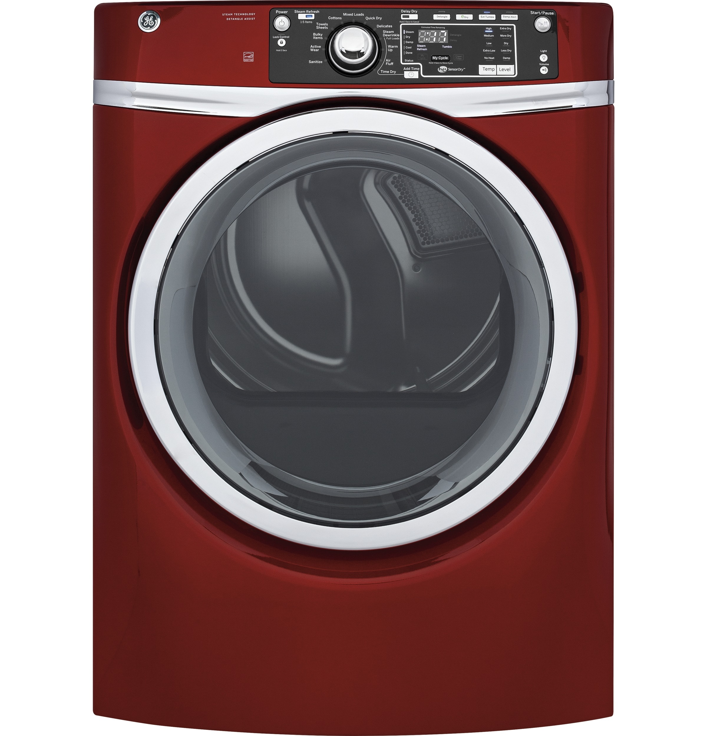 GE GFD48ESPKRR Stackable Steam Cycle Electric Dryer (Ruby Red) ENERGY STAR