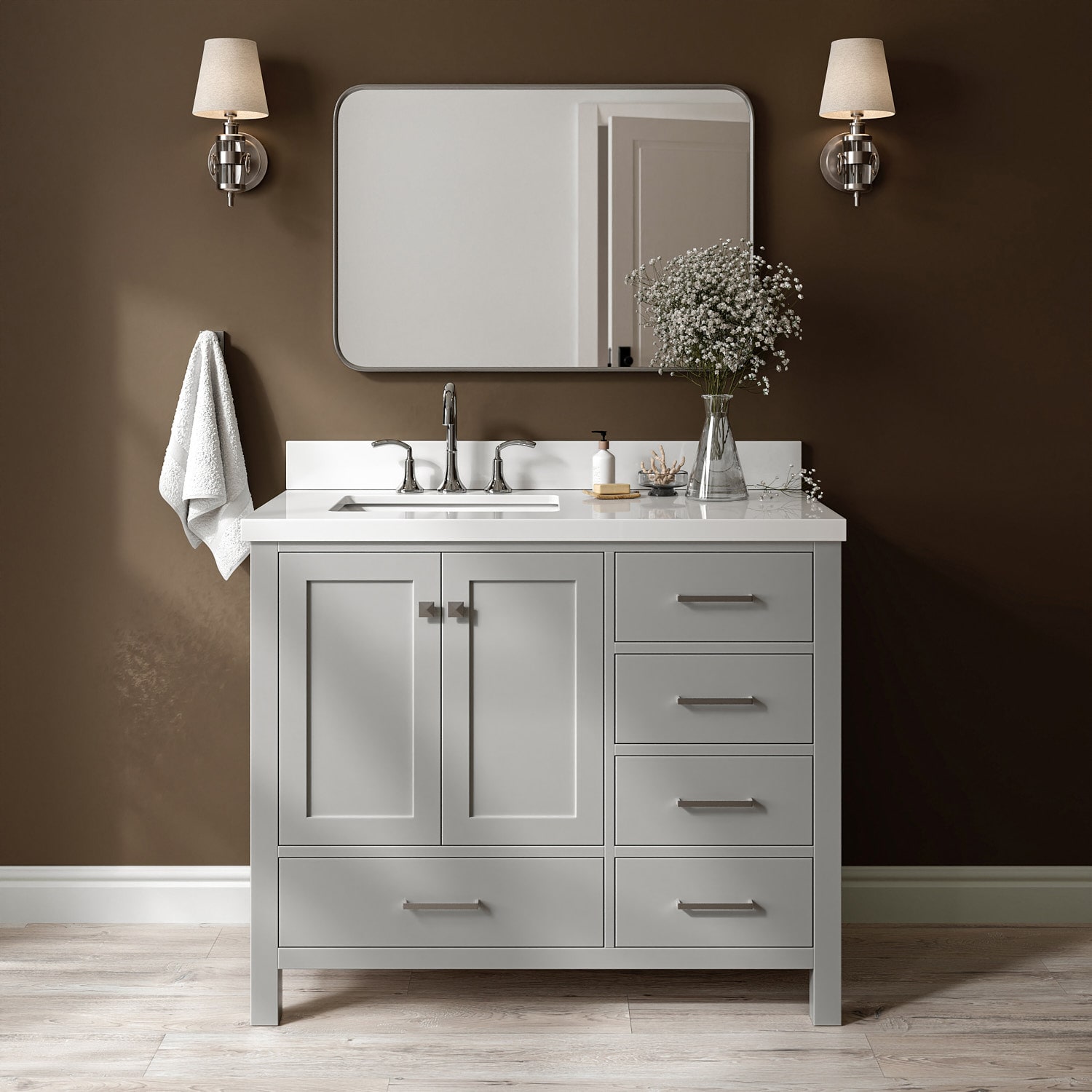 ARIEL A043SLWQRVOGRY Cambridge 43-in Gray Undermount Single Sink Bathroom Vanity with Pure White Quartz Quartz Top