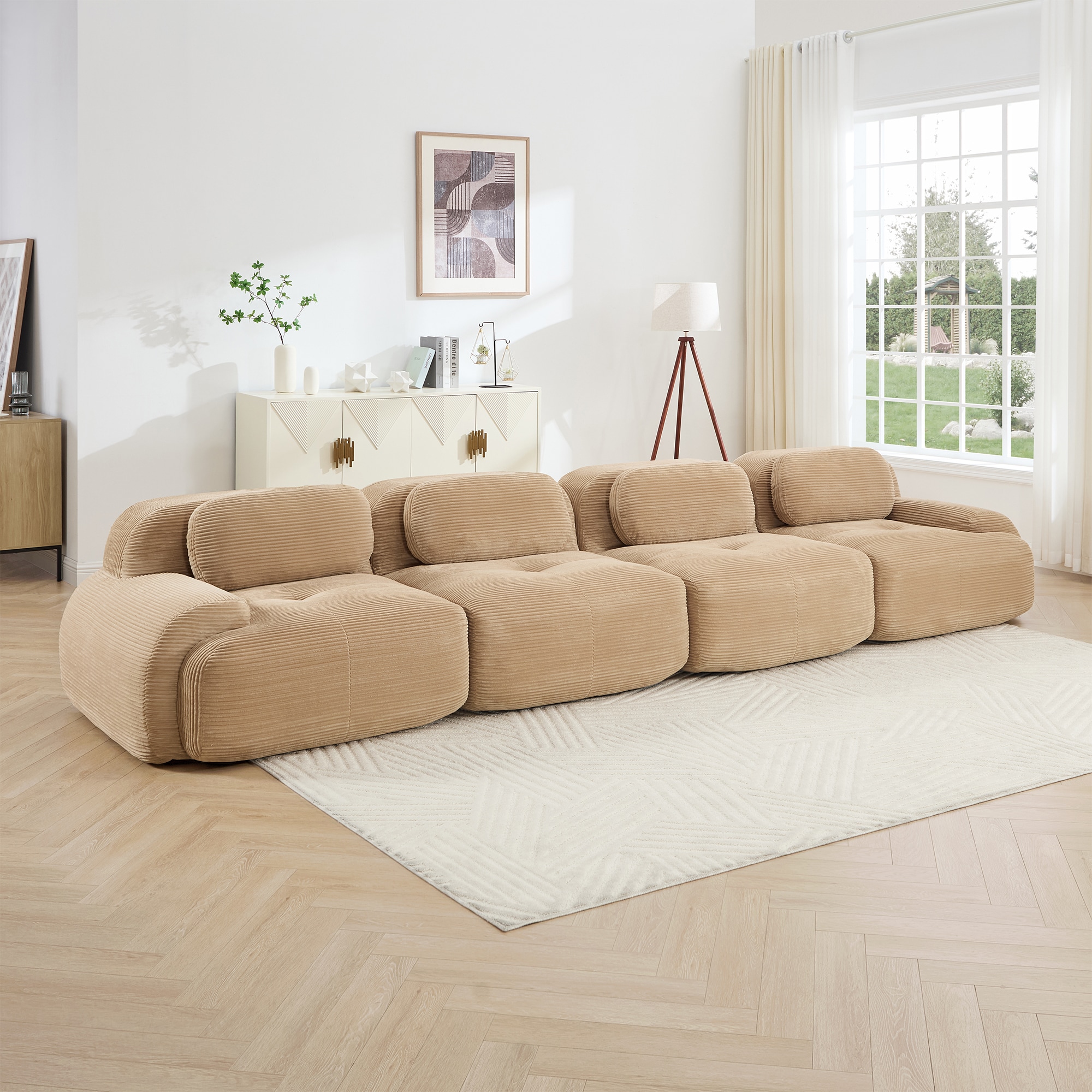 LOVMOR Modular Corduroy Sofa 4 Seater Couches for Bedroom Living Room ...