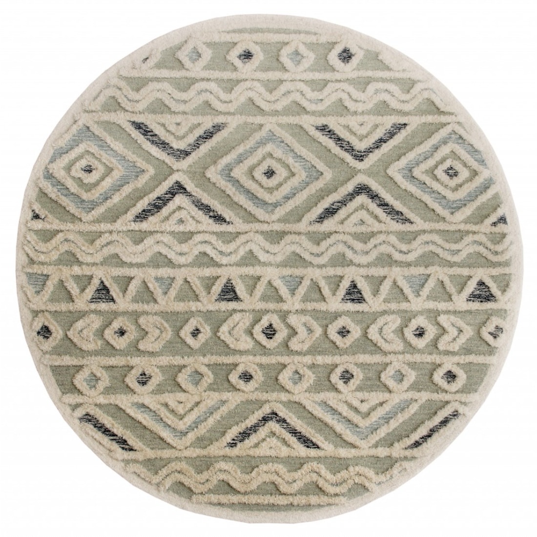 HomeRoots 4000396184 4 x 4 (ft) Wool Gray Cream Blue Round Indoor Area rug