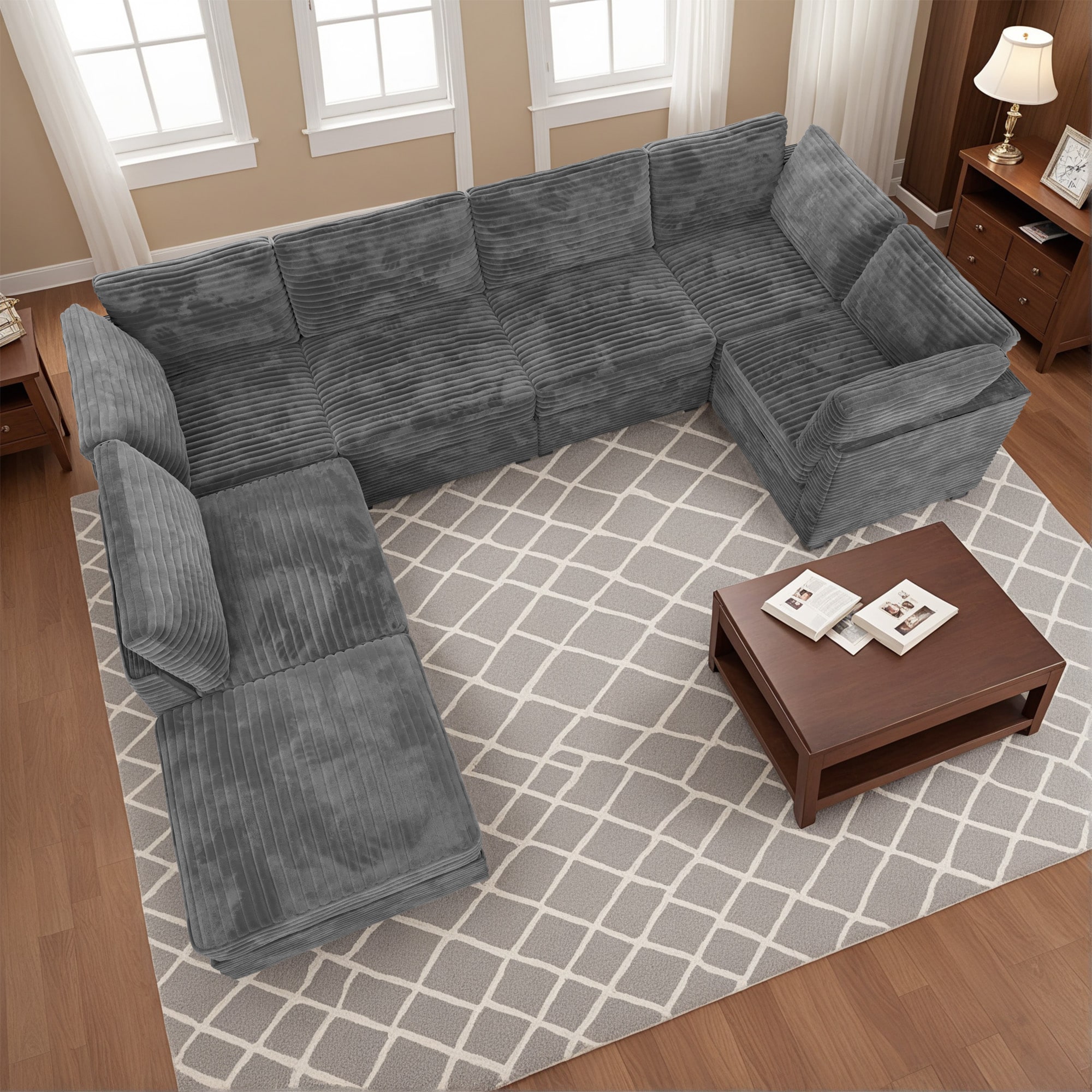 Caodoc L5-GYO707-4 130.8-in Modern Gray 7-seaters U-shape sofa for Livingroom Reclining Sofa