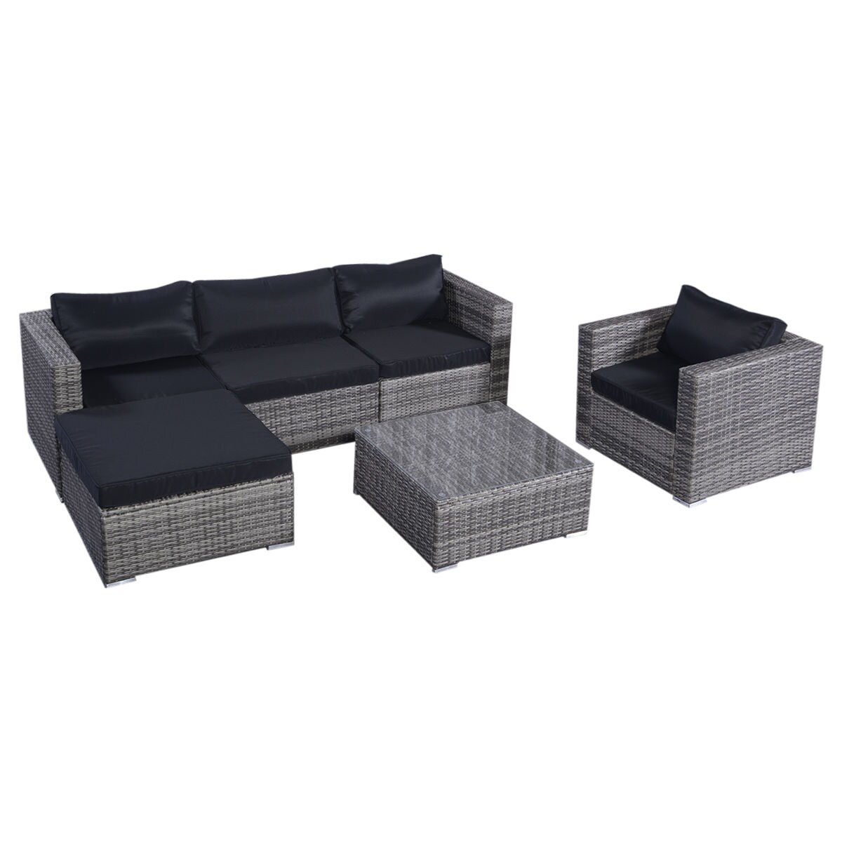 CASAINC WF-HW59186+ 6-Piece Rattan Patio Conversation Set with Gray Cushions