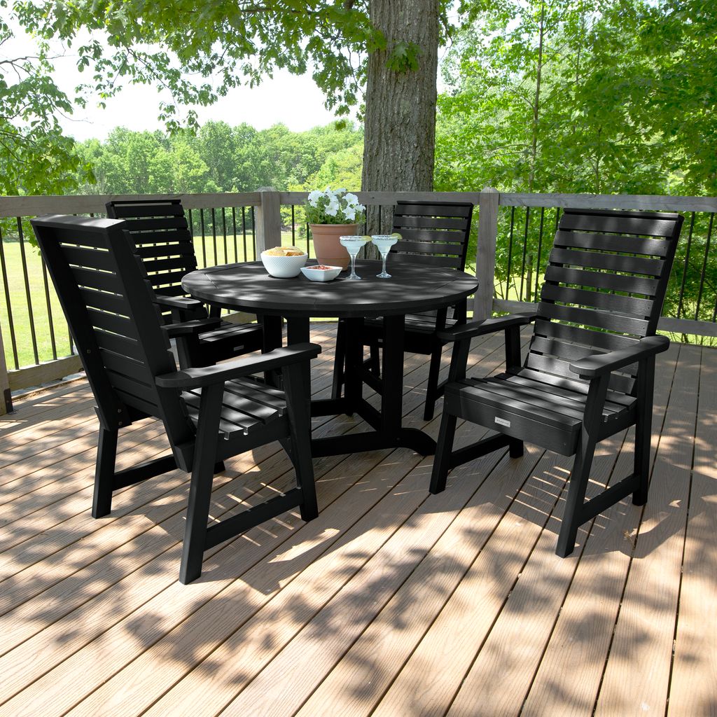 highwood AD-DNW48-BKE Weatherly 5 -Piece Black Patio Dining Set Plastic Round Table with 4 Stationary Chairs