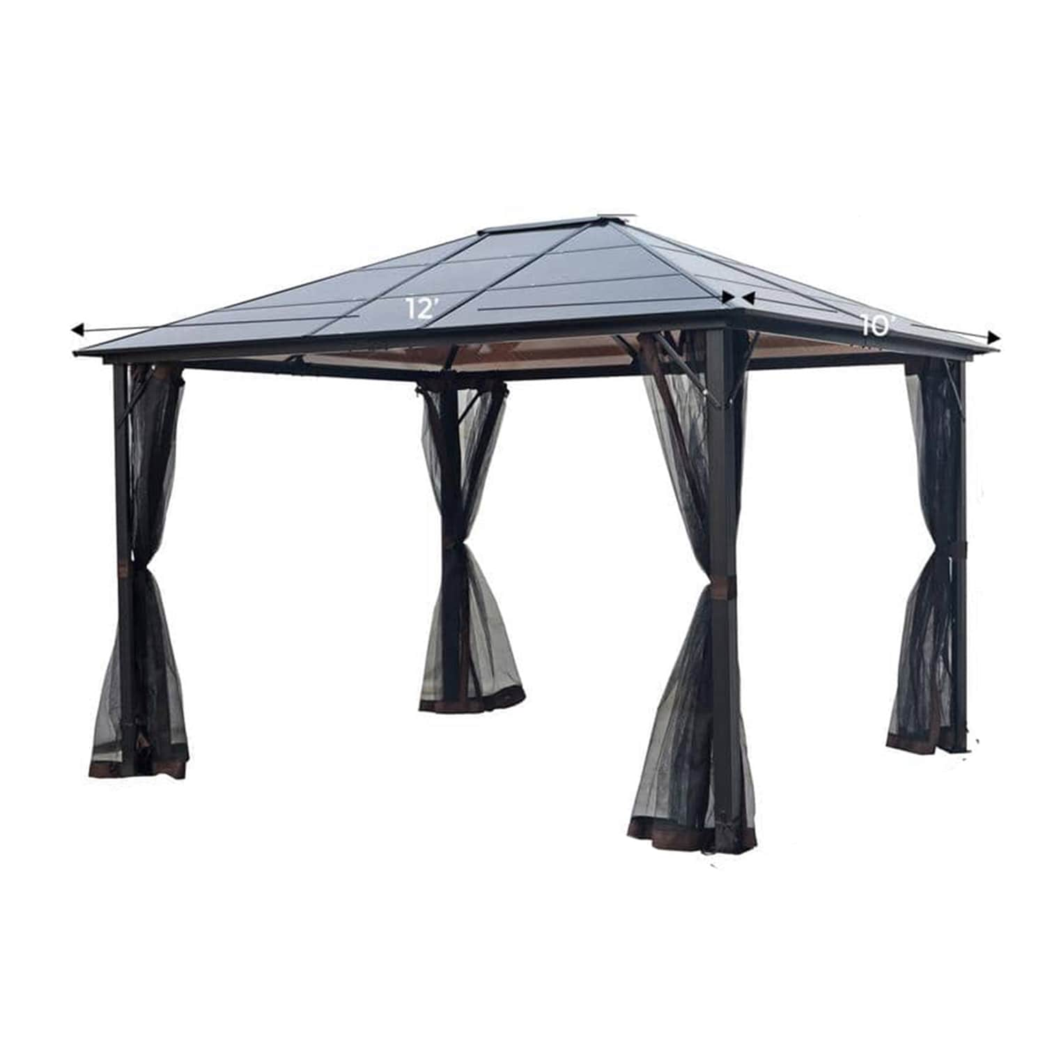 12-ft x 10-ft Rectangle Beige Metal Polycarbonate Roof Gazebo with Screen Included Stainless Steel | - Bybafun YC9300003