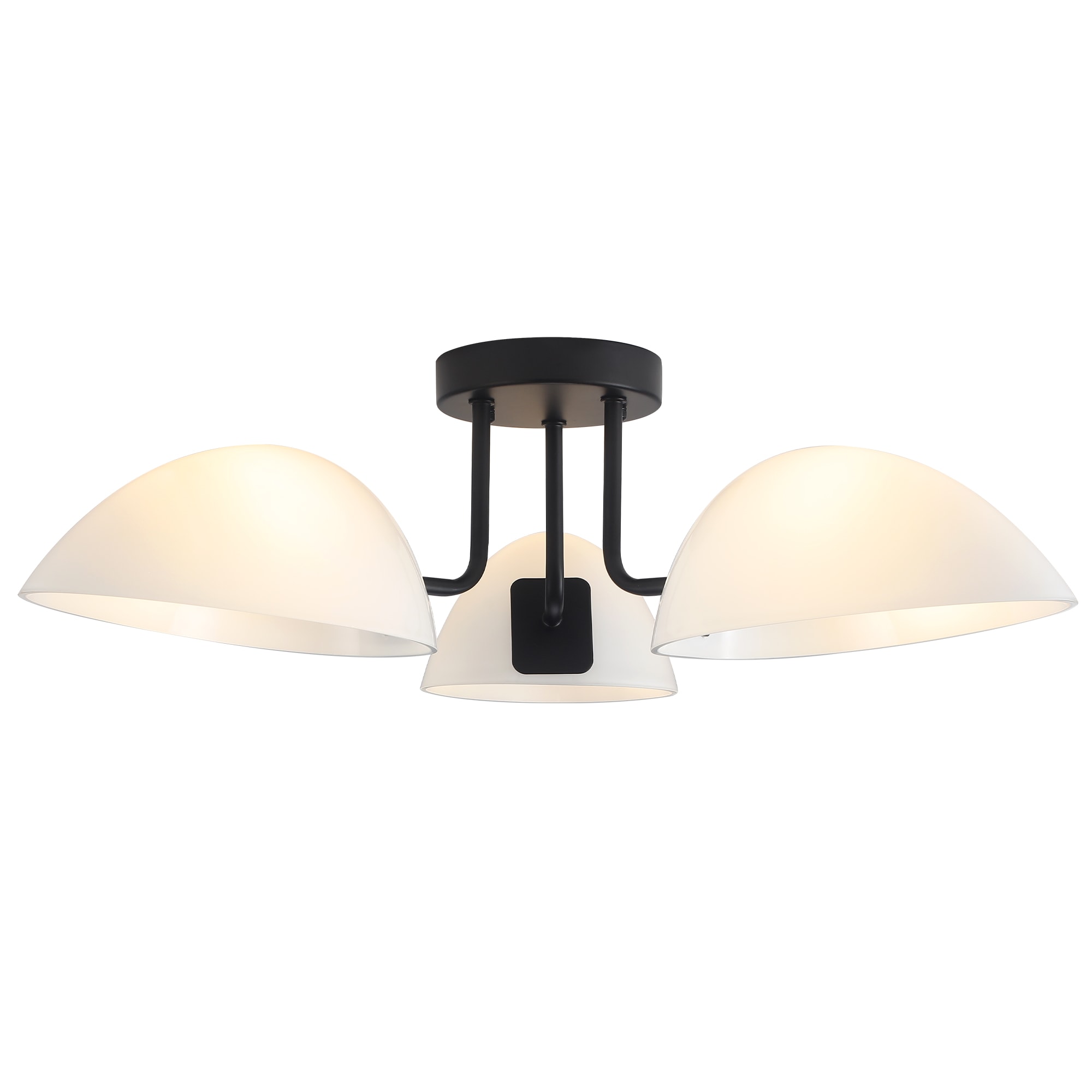 Zjvaive 23.62-in Matte Black Indoor 3-Light Semi-flush Mount Light with Milk White Glass Shades