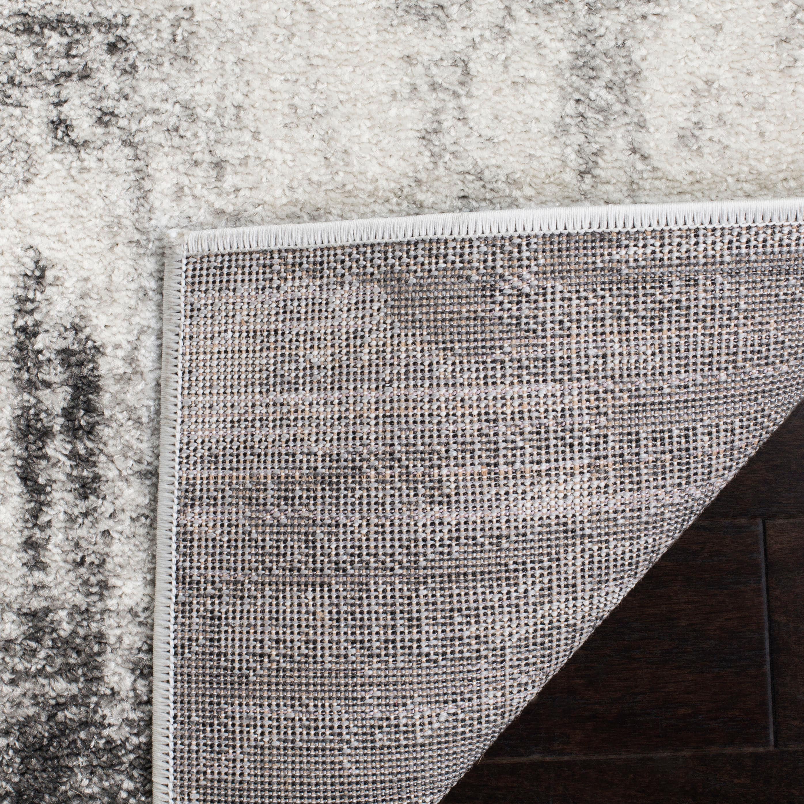 Ivory and Grey Abstract Synthetic Runner Rug 2'6" x 6'