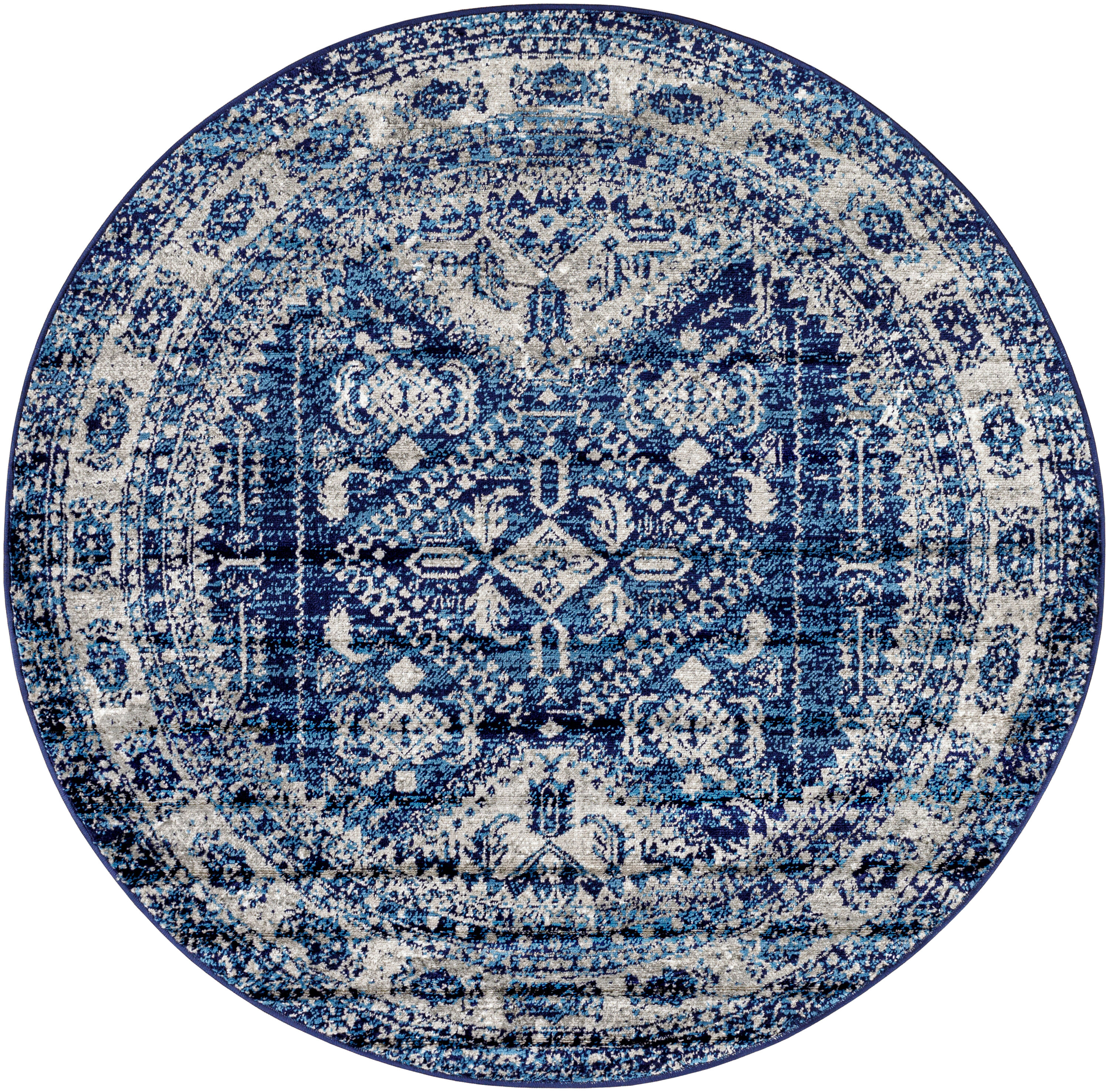 Livabliss MNC2315-53RD Monte Carlo 5 x 5 (ft) Polypropylene Navy Round Indoor Border Oriental Area rug