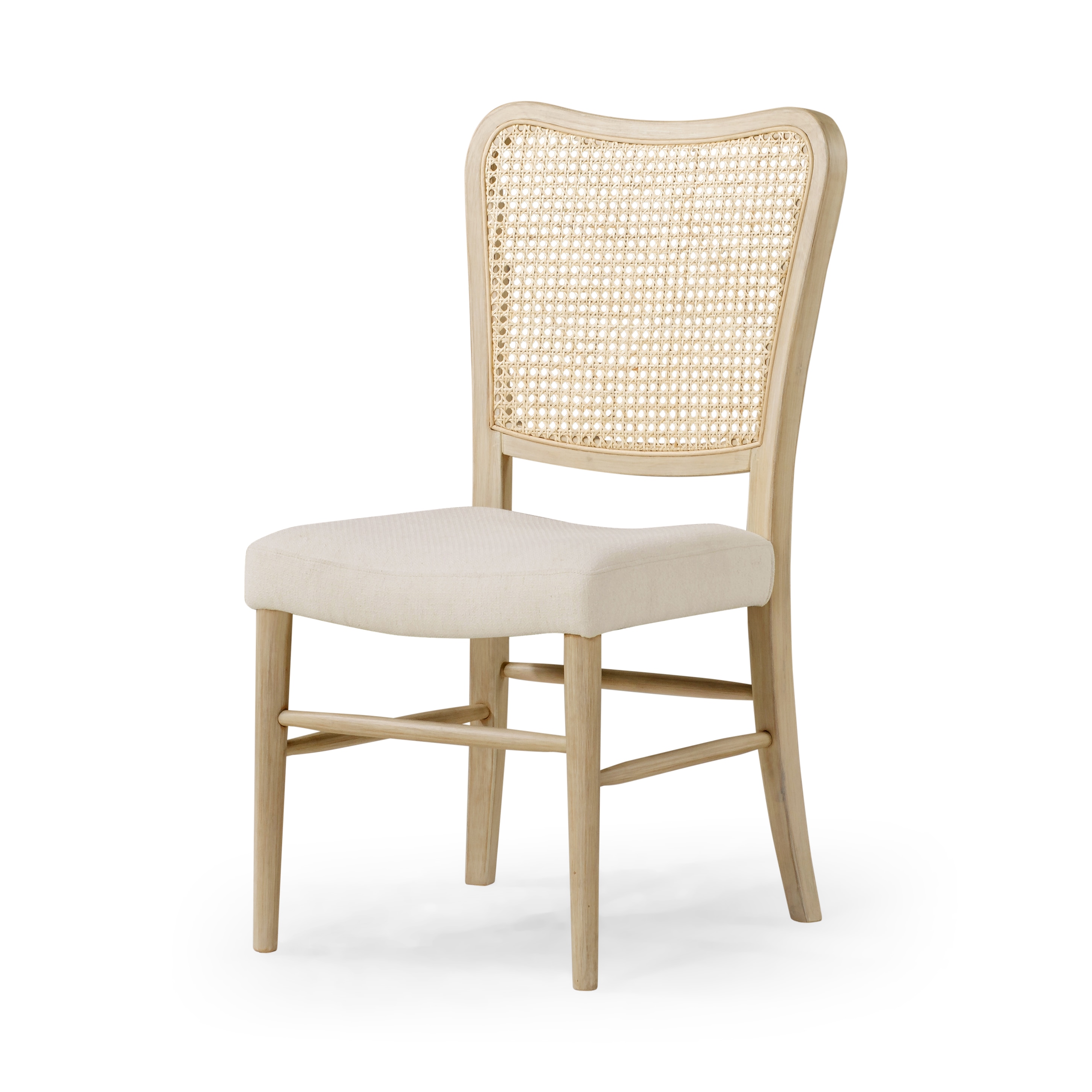 Maven Lane ML354005-WDC-WT 19in Vera Classical Wooden Dining Chair in Antiqued White Finish with Cream Weave Fabric Upholstery Set of 2