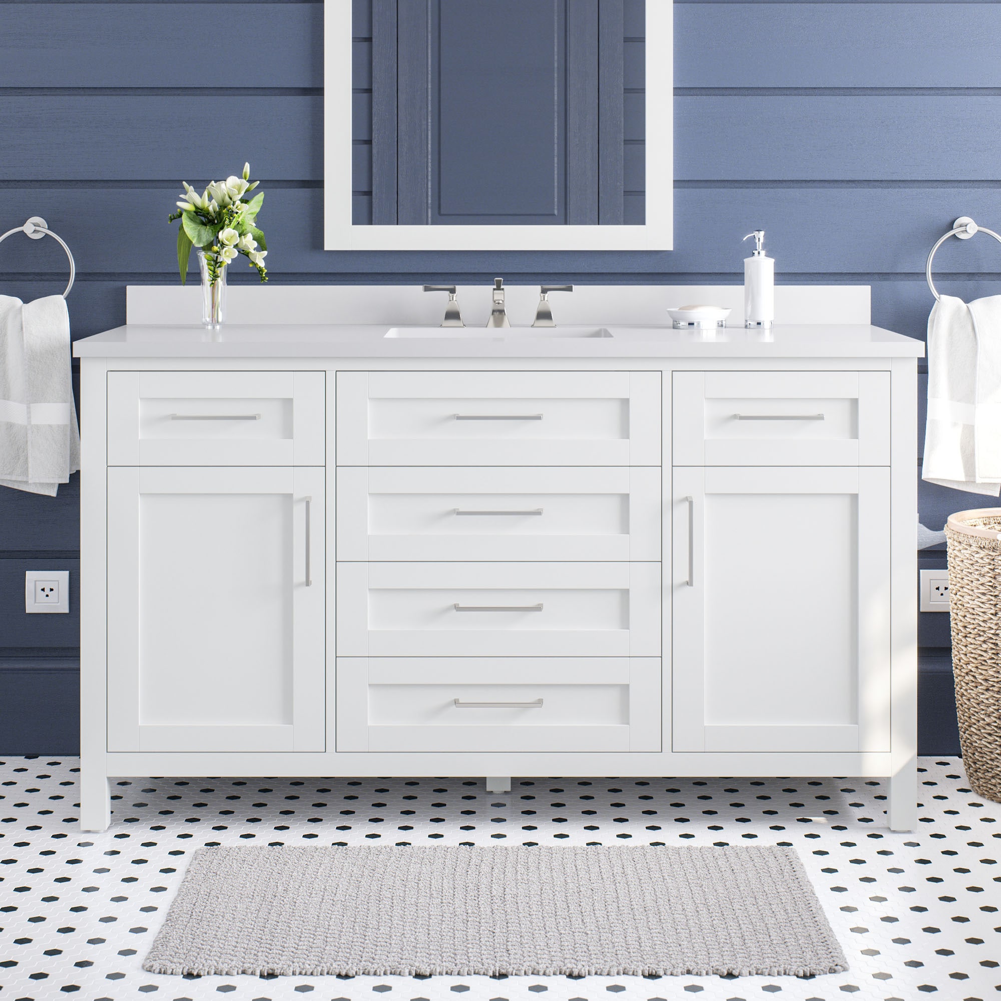 OVE Decors 15VVA-TAH260-007 Tahoe 60-in White Undermount Single sink Bathroom Vanity with White Engineered stone Top