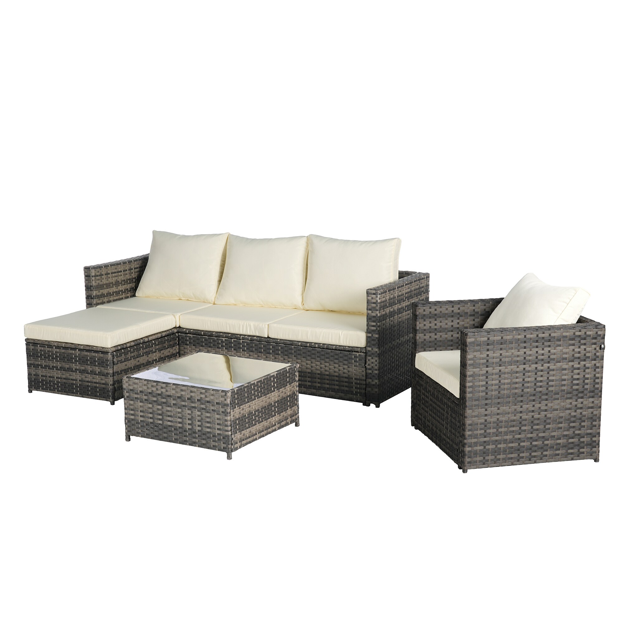 Bybafun YB6700077 4 -Piece Wicker Patio Sofa Conversation Set with Beige Cushions