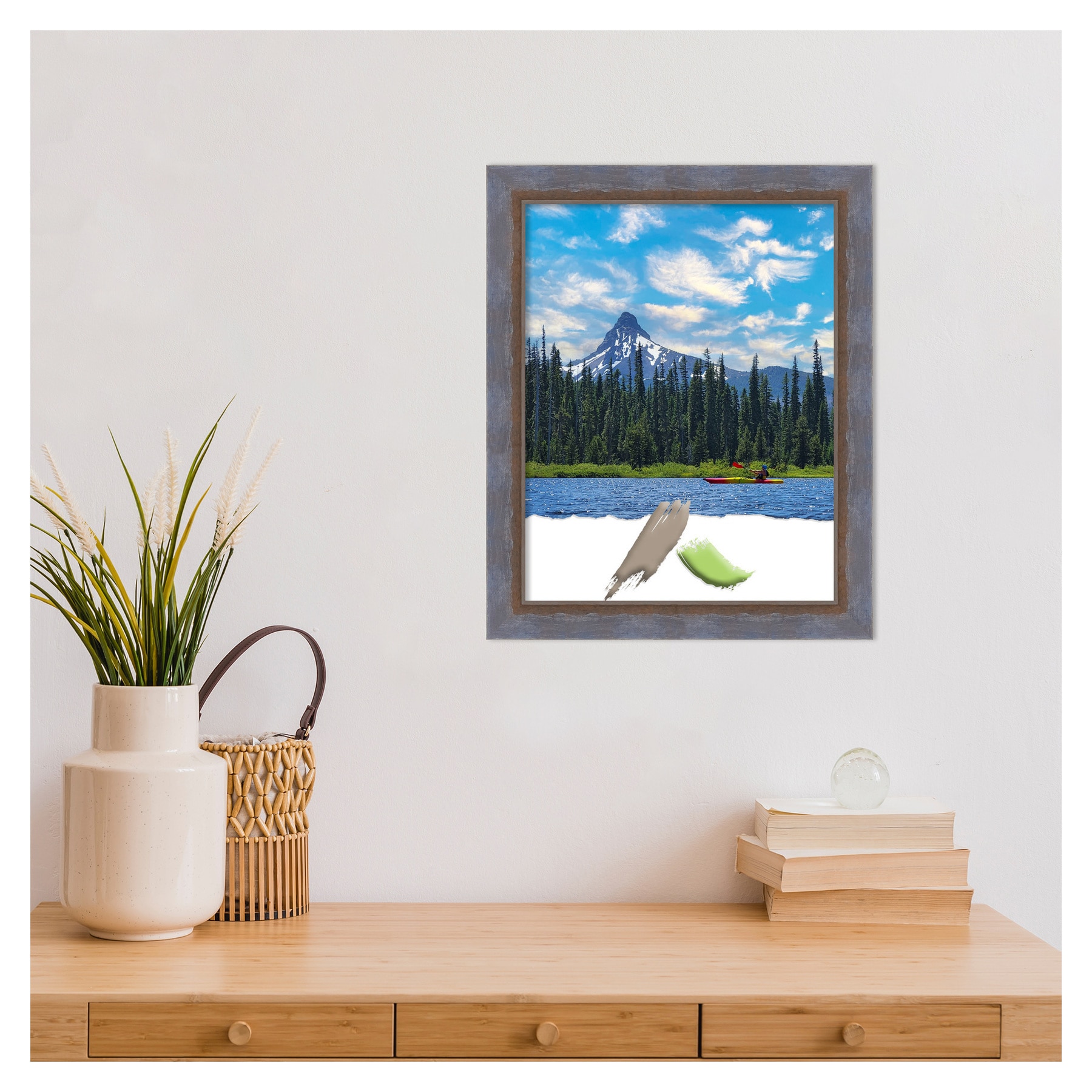 Two-Tone Blue and Copper Pine Wood Wall Picture Frame
