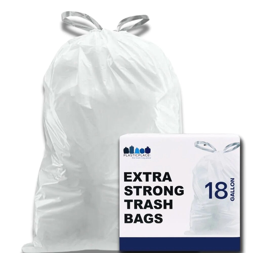 Plasticplace 9-Gallons White Plastic Kitchen Drawstring Trash Bag  (100-Count) in the Trash Bags department at
