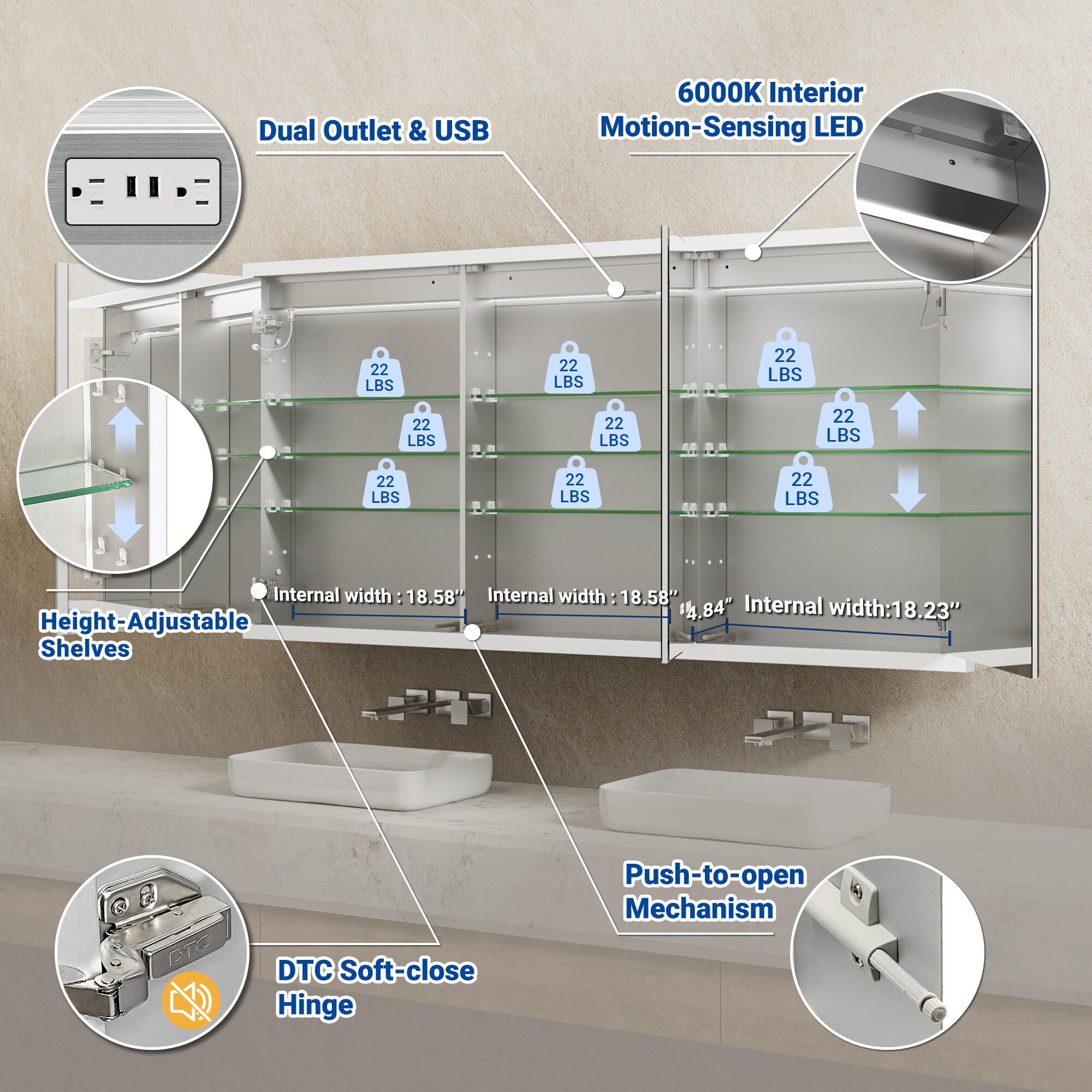 QueenFun BLMC6030 Bathroom-Medicine-Cabinets - View #5