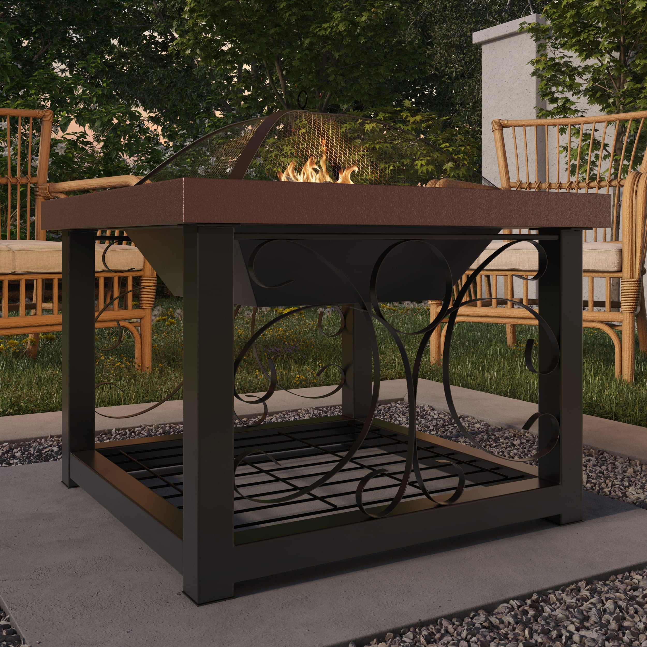 30" Bronze Wood Fire Pit Table with Storage Rack