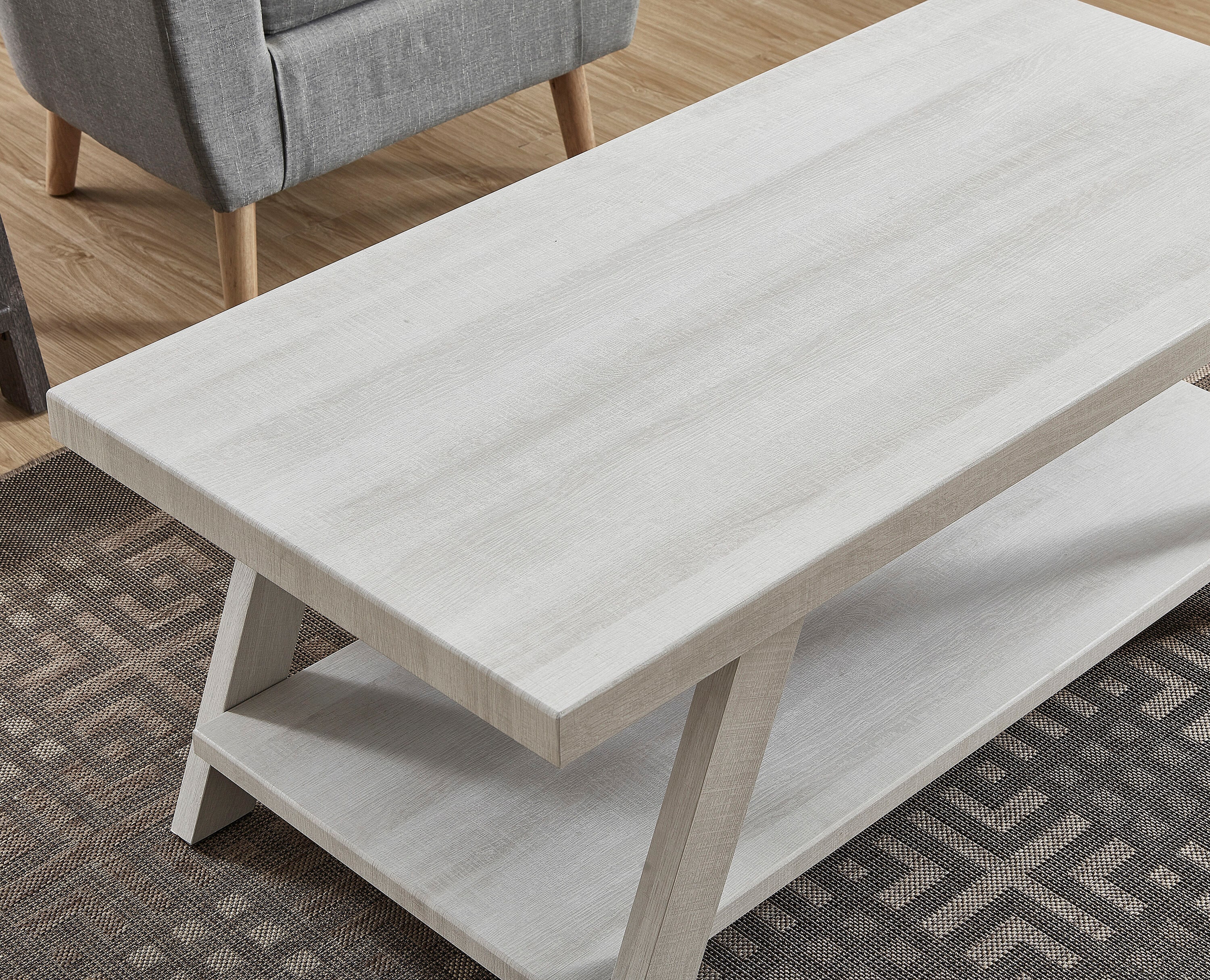 Athens White Engineered Wood Coffee Table Set with Shelf