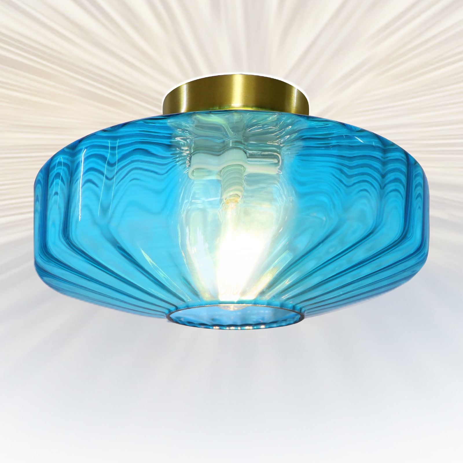 WBinDX 1 -Light 11.81-In Polished Gold Semi-flush Mount Light with Blue Textured Glass Shade